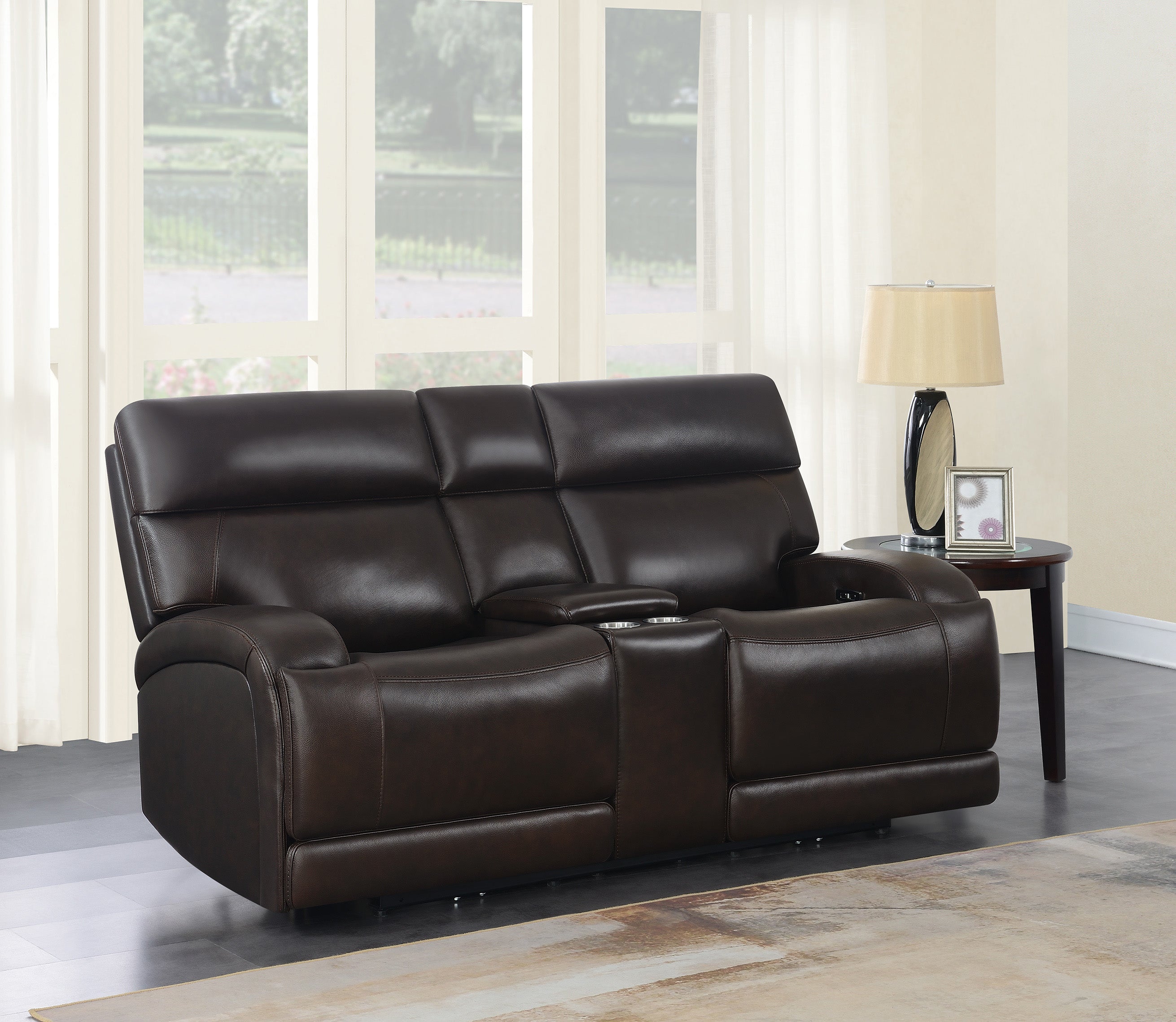 Coaster Longport Upholstered Power Loveseat with Console Dark Brown Default Title