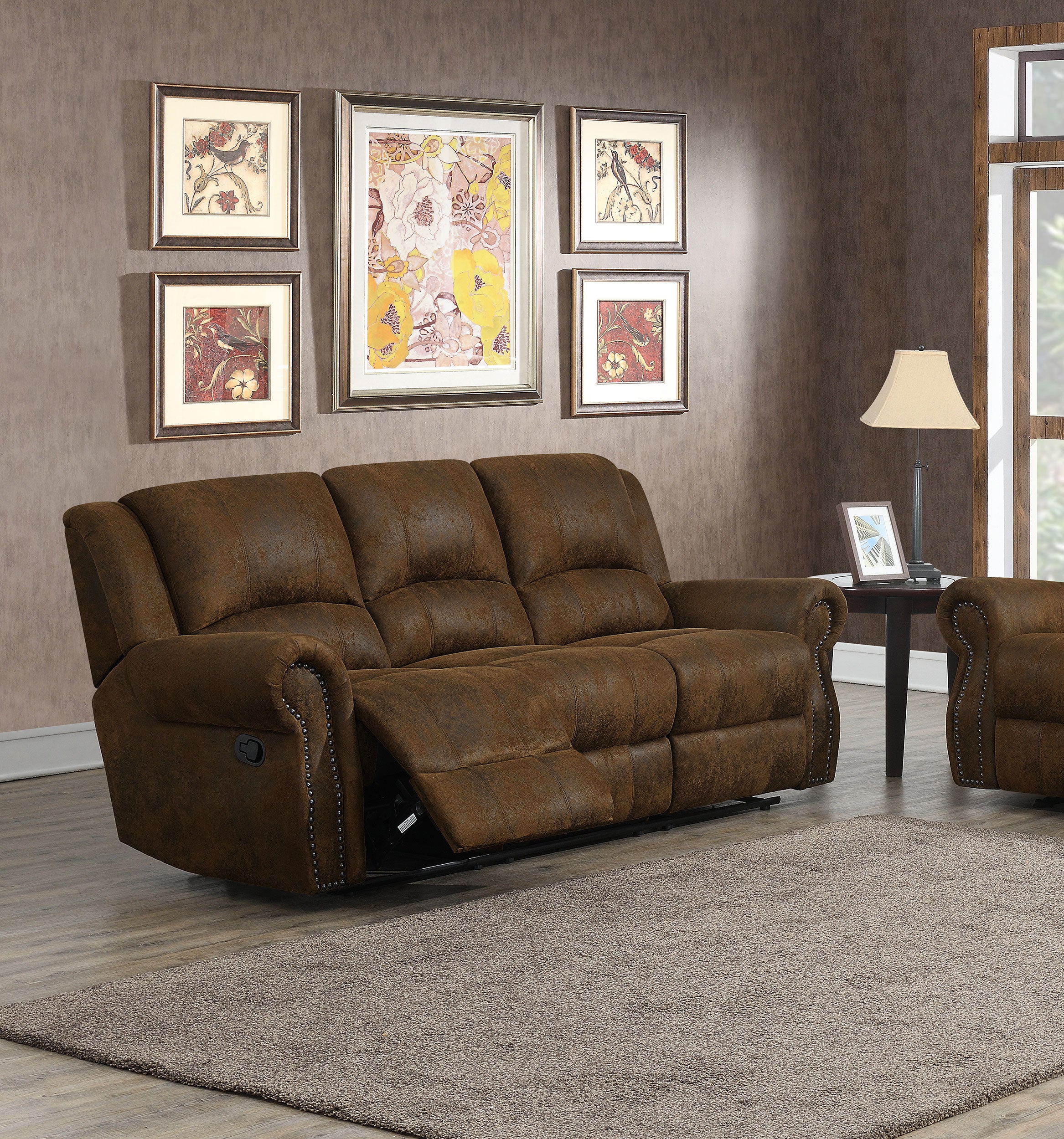 Coaster Sir Rawlinson Rolled Arm Motion Sofa with Nailhead Trim Buckskin Brown Default Title