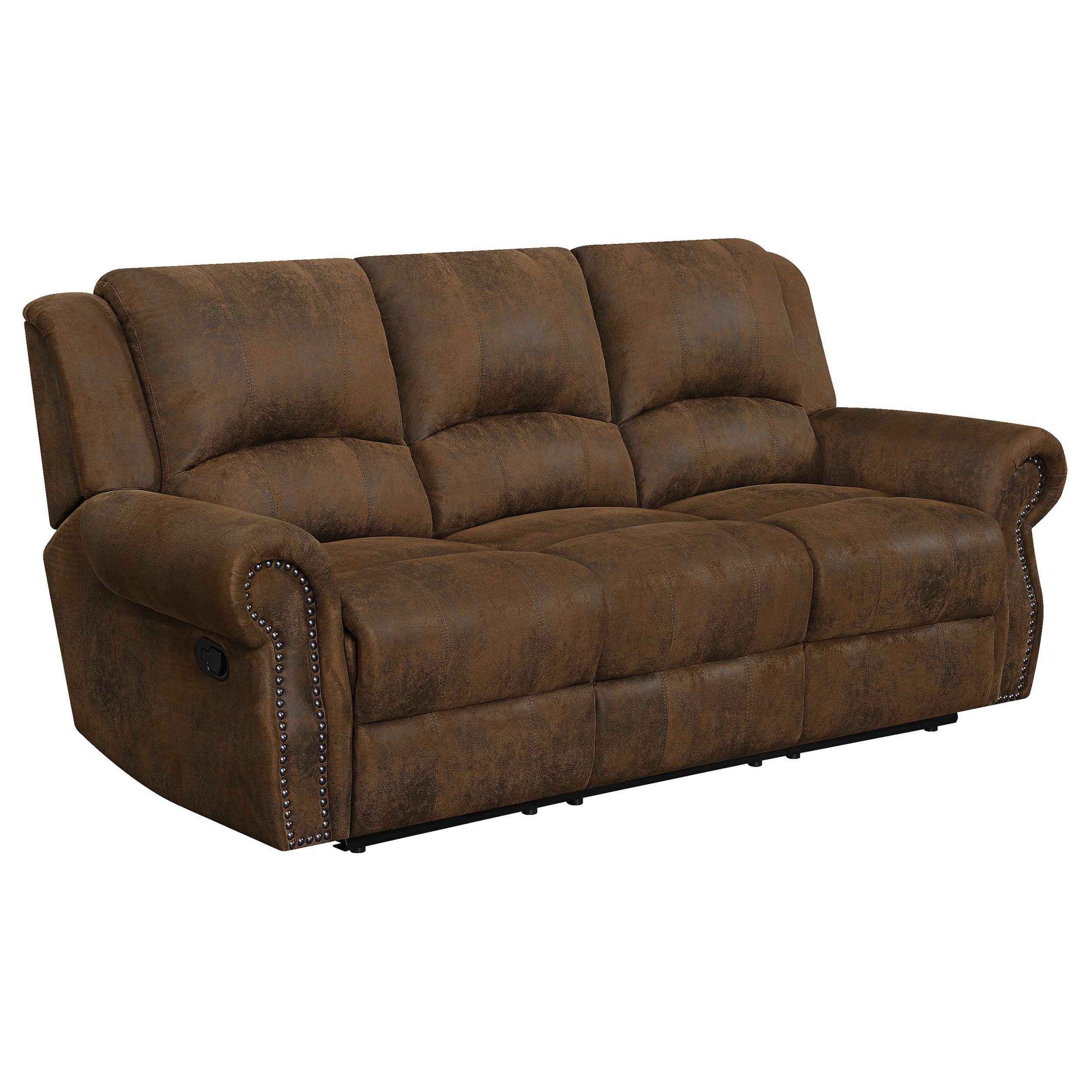 Coaster Sir Rawlinson Rolled Arm Motion Sofa with Nailhead Trim Buckskin Brown Default Title