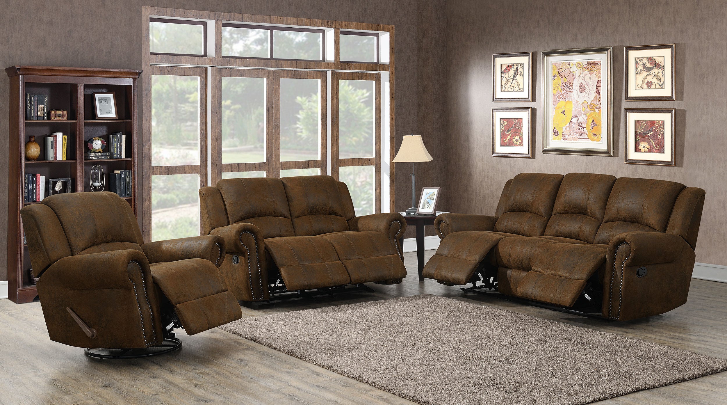 Coaster Sir Rawlinson Rolled Arm Motion Sofa with Nailhead Trim Buckskin Brown Default Title