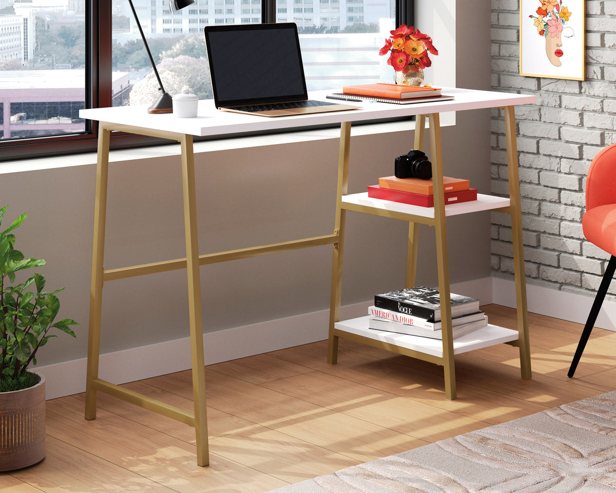 North Avenue  Modern Desk with Open Shelves in White