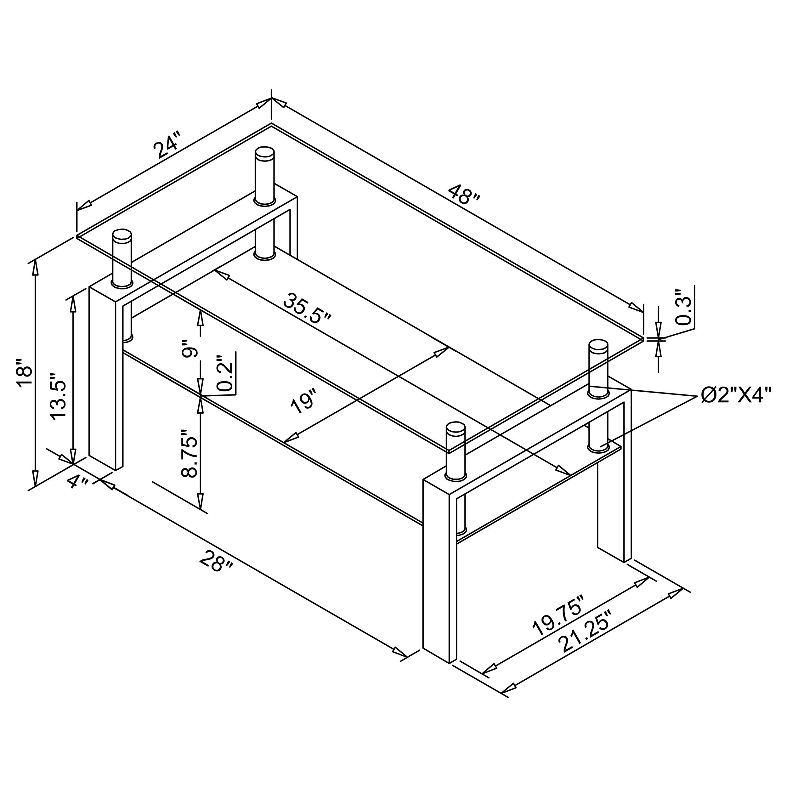 Coaster Dyer Tempered Glass Coffee Table with Shelf Black Default Title