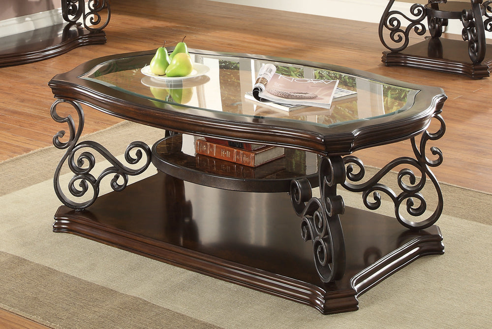 Coaster Laney Coffee Table Deep Merlot and Clear Default Title