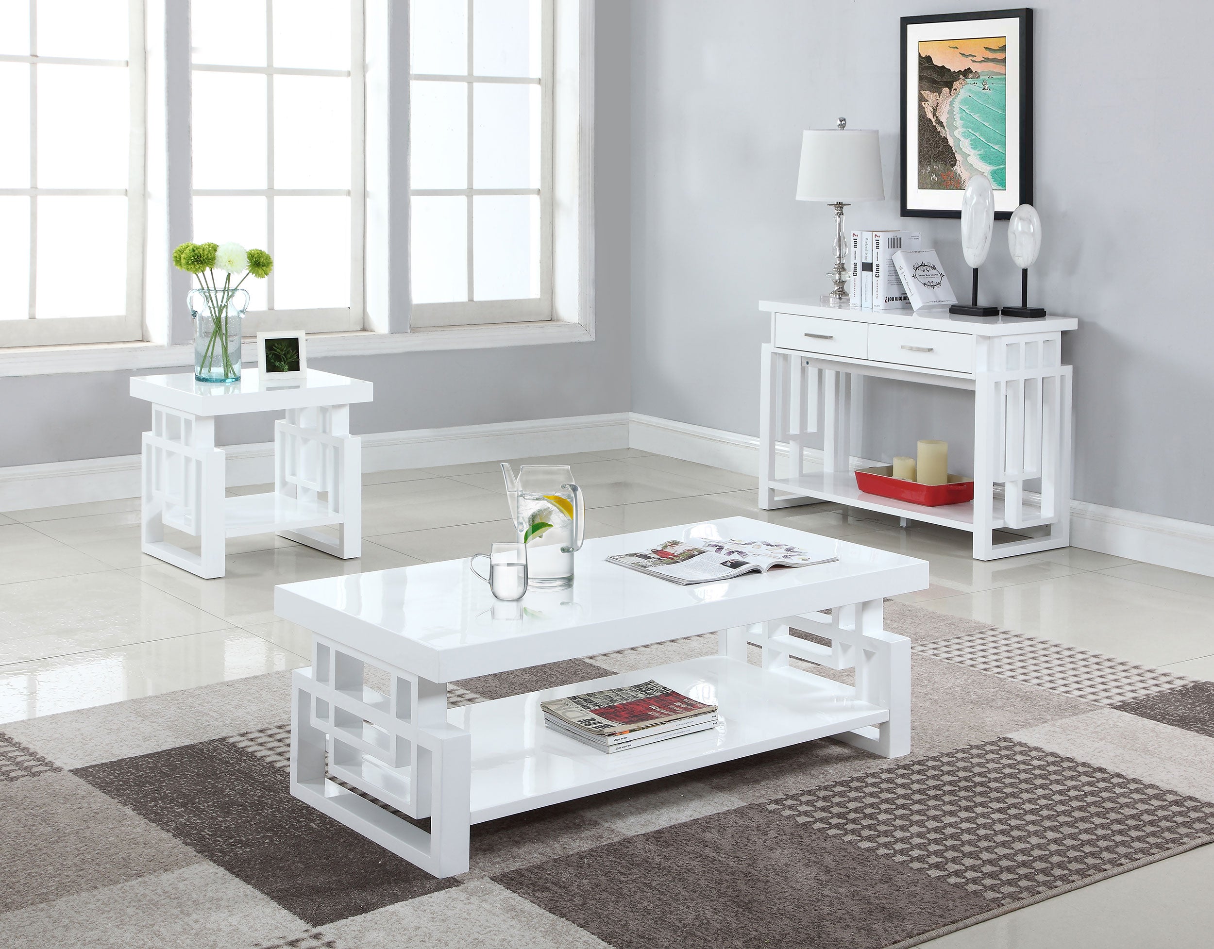 Coaster Schmitt Rectangular 2-drawer Sofa Table High Glossy White Default Title