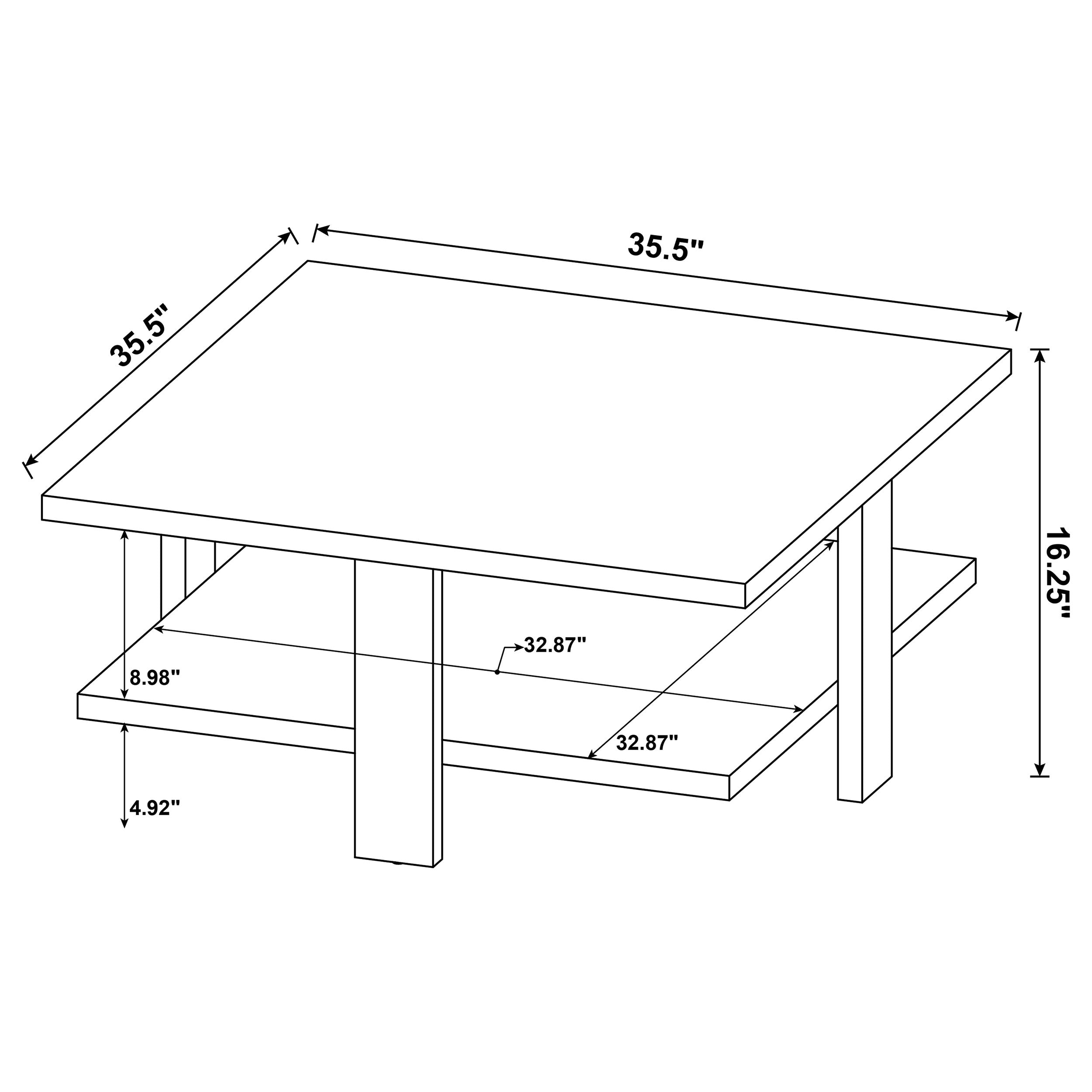 Coaster Dawn Square Engineered Wood Coffee Table With Shelf Mango Default Title