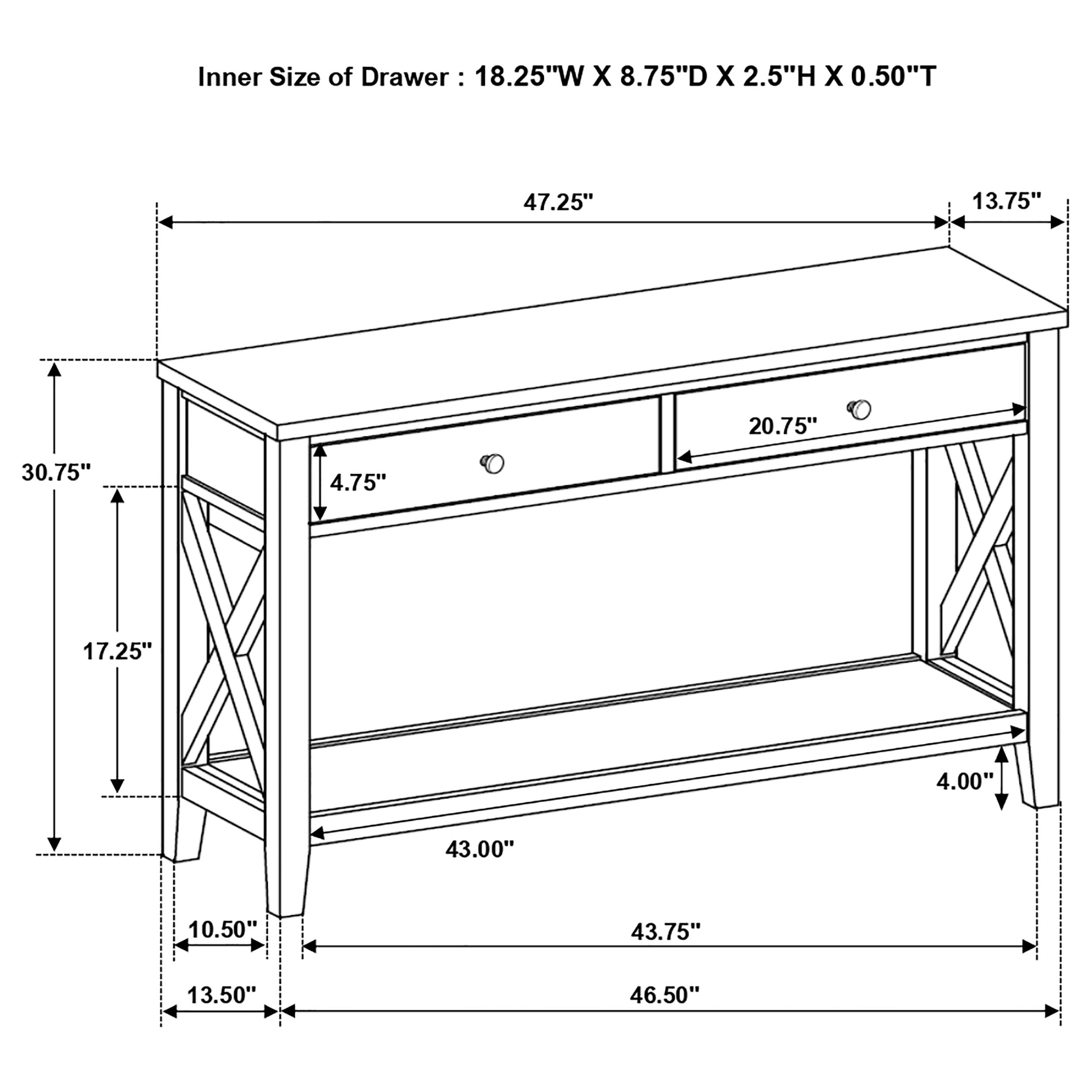 Coaster Maisy Rectangular Wooden Sofa Table With Shelf Brown and White Default Title