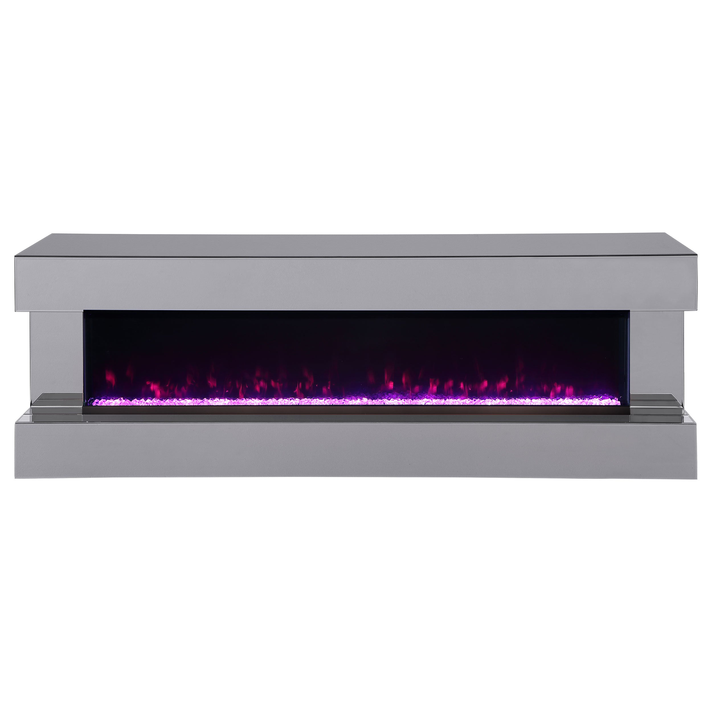 Vallerie 71" TV Stand with Visual Flame Box Grey Mirror