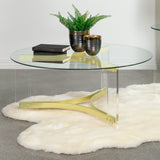 Coaster Janessa Round Glass Top Coffee Table With Acrylic Legs Clear and Matte Brass Default Title