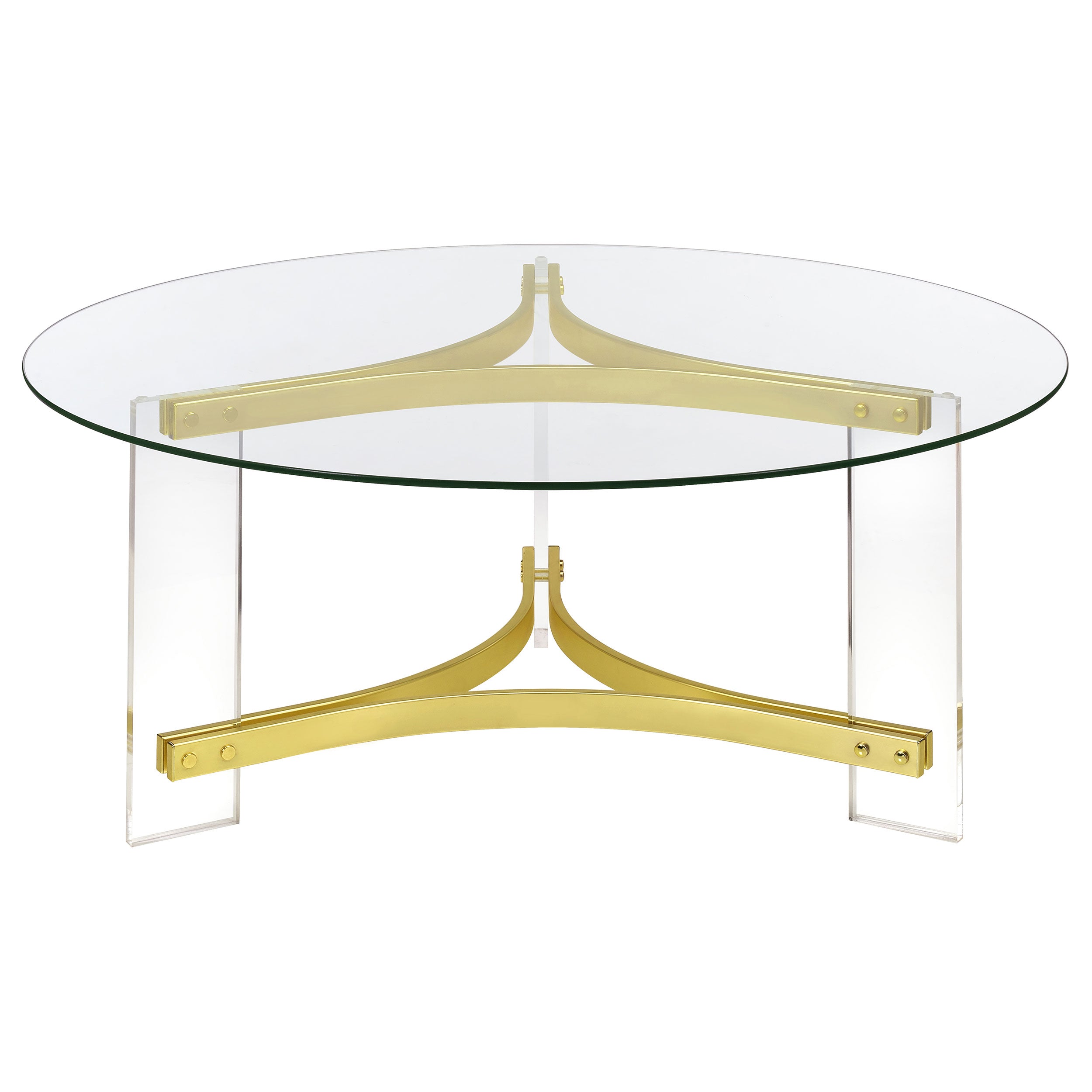 Coaster Janessa Round Glass Top Coffee Table With Acrylic Legs Clear and Matte Brass Default Title