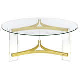 Coaster Janessa Round Glass Top Coffee Table With Acrylic Legs Clear and Matte Brass Default Title