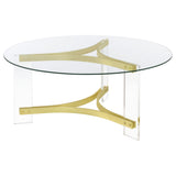 Coaster Janessa Round Glass Top Coffee Table With Acrylic Legs Clear and Matte Brass Default Title