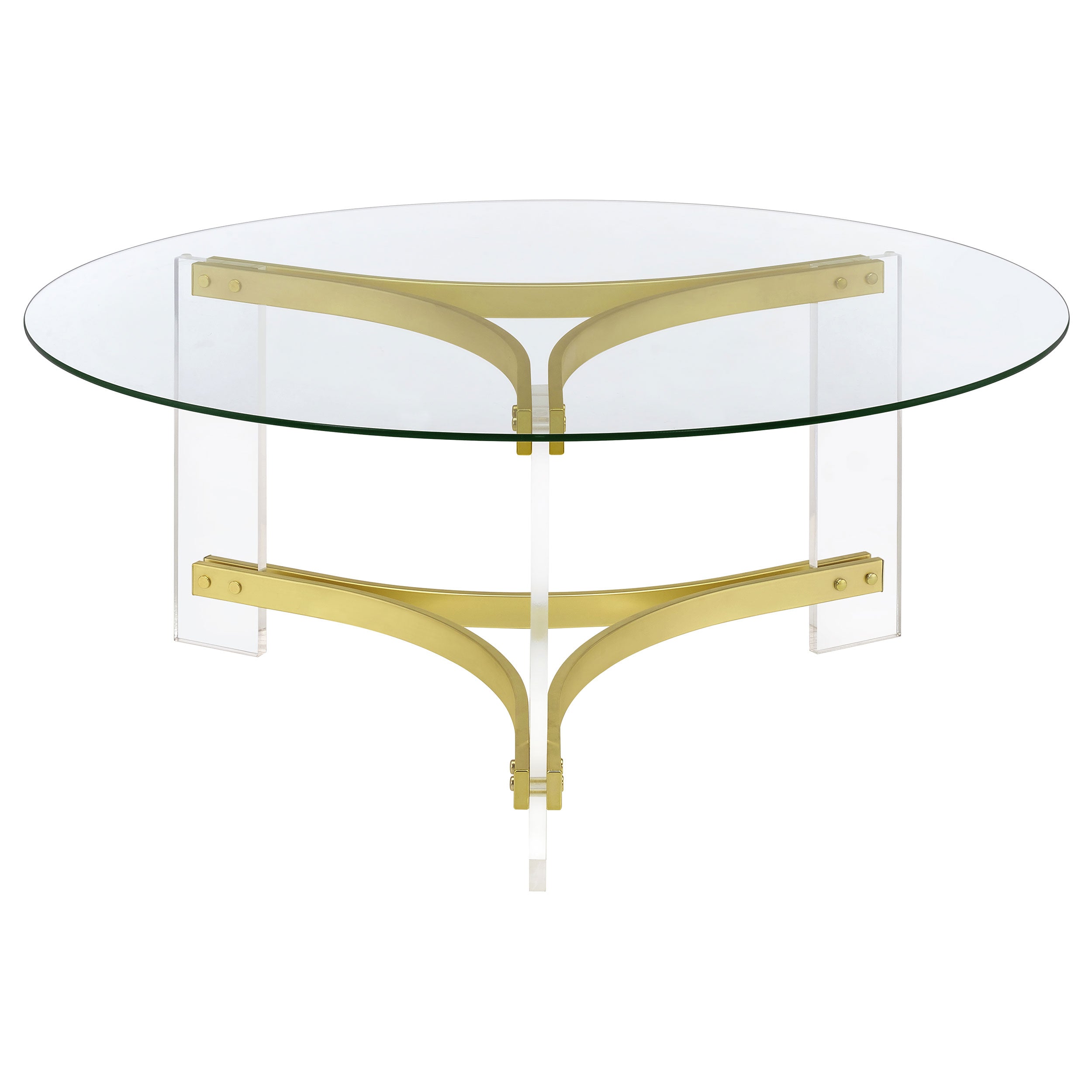 Coaster Janessa Round Glass Top Coffee Table With Acrylic Legs Clear and Matte Brass Default Title