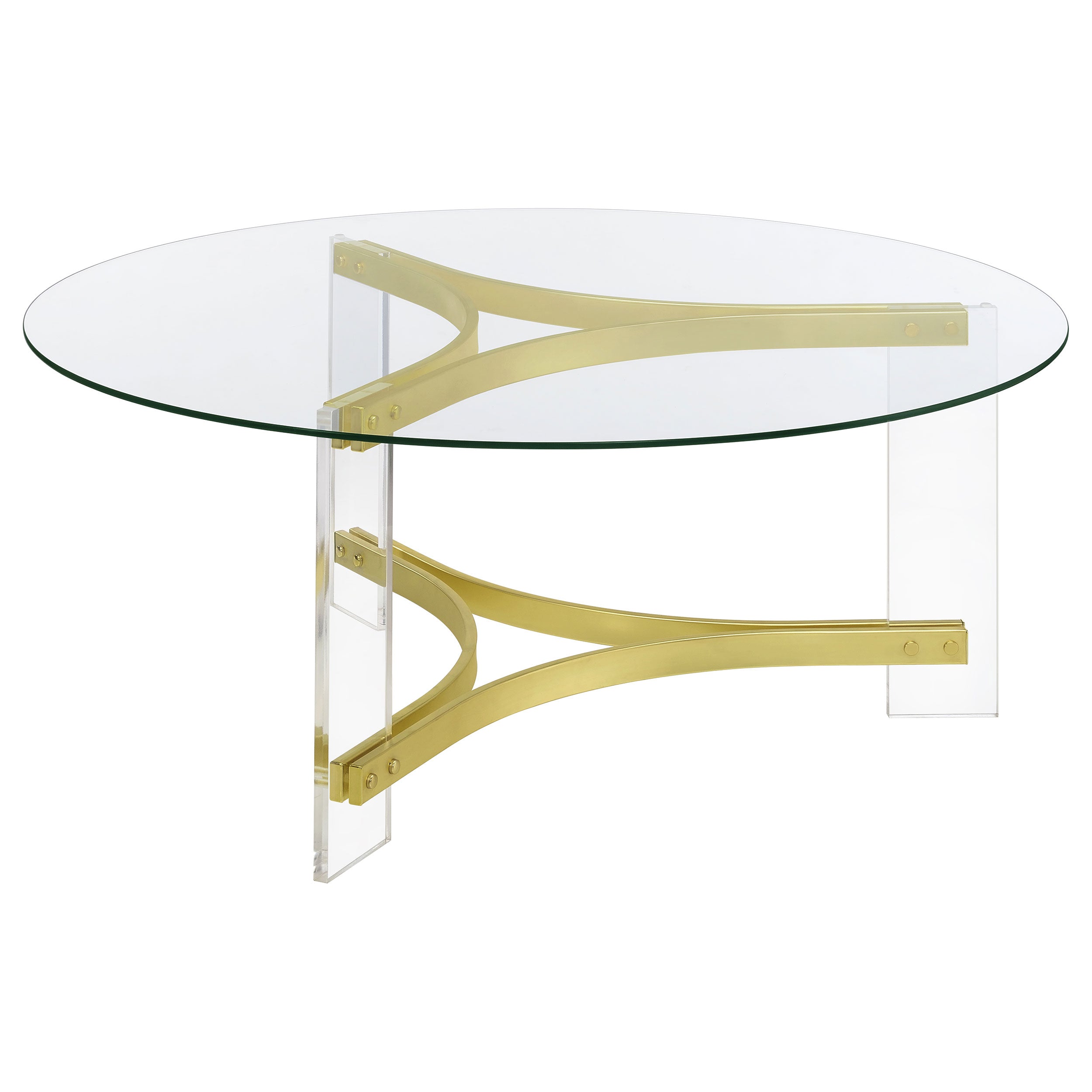 Coaster Janessa Round Glass Top Coffee Table With Acrylic Legs Clear and Matte Brass Default Title