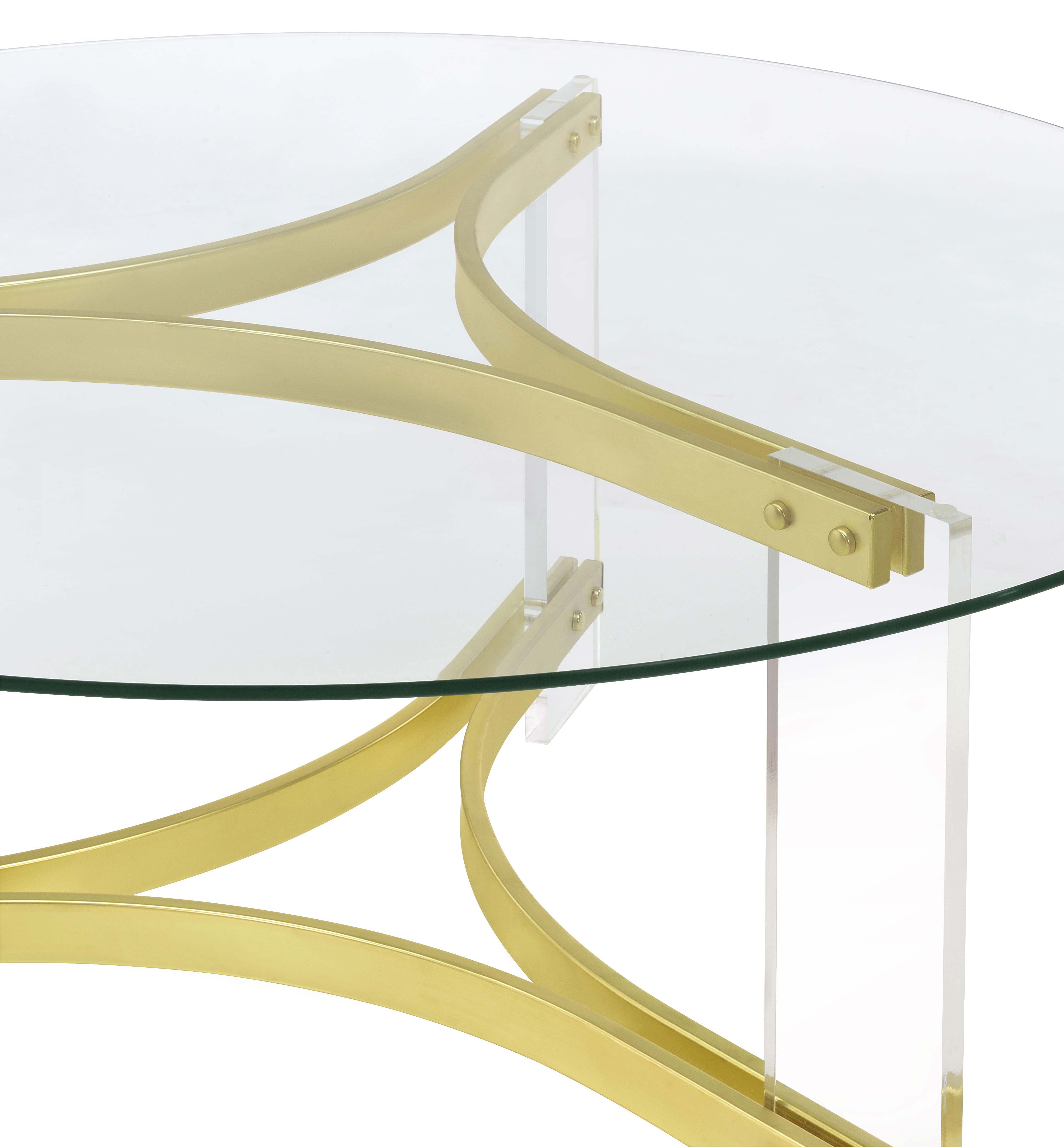 Coaster Janessa Round Glass Top Coffee Table With Acrylic Legs Clear and Matte Brass Default Title