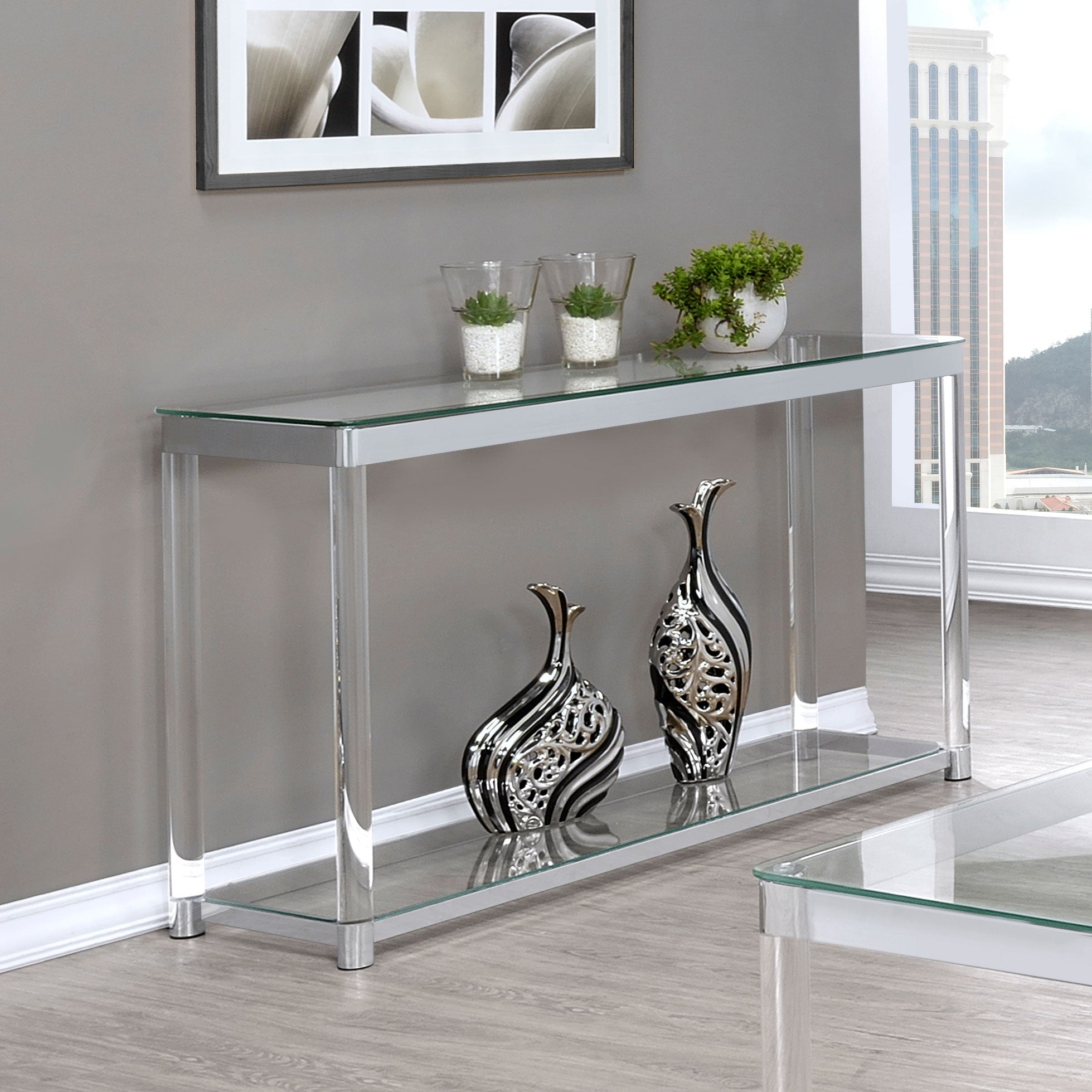 Coaster Anne Sofa Table with Lower Shelf Chrome and Clear Default Title