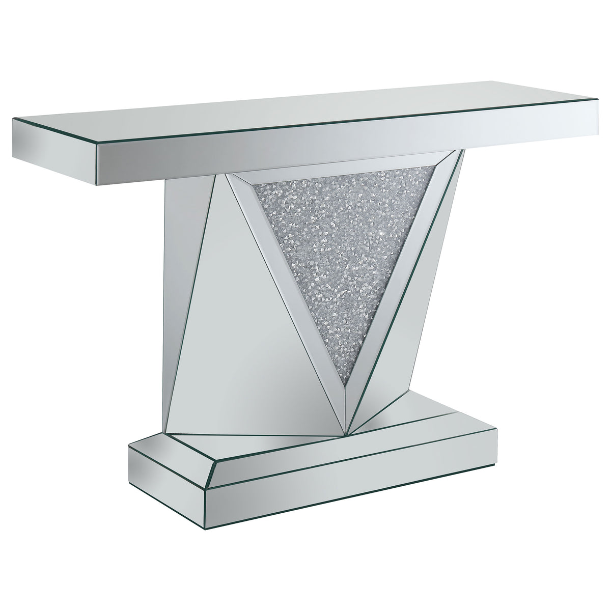 Coaster Amore Rectangular Sofa Table with Triangle Detailing Silver and Clear Mirror Default Title