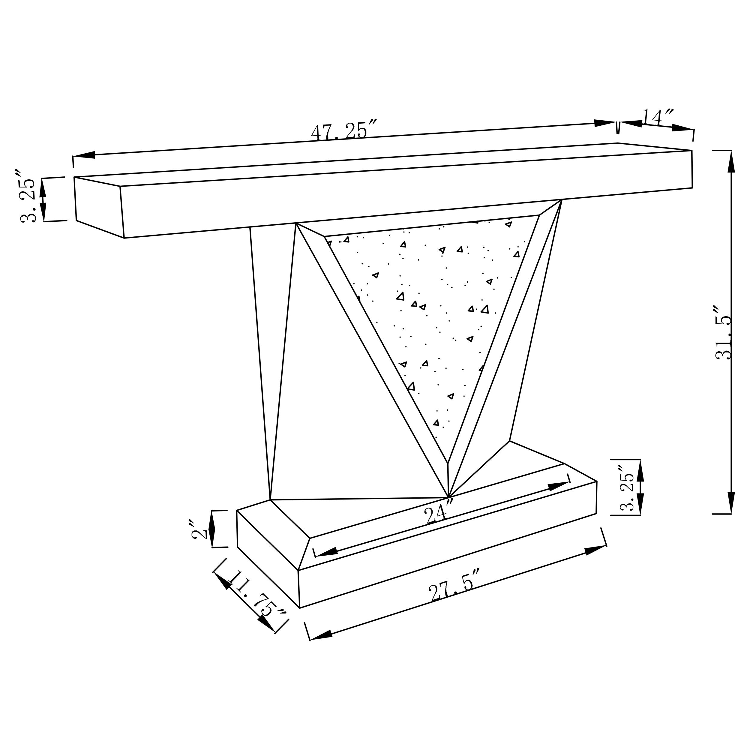 Coaster Amore Rectangular Sofa Table with Triangle Detailing Silver and Clear Mirror Default Title