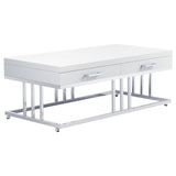 Coaster Dalya 2-drawer Rectangular Coffee Table Glossy White and Chrome Default Title