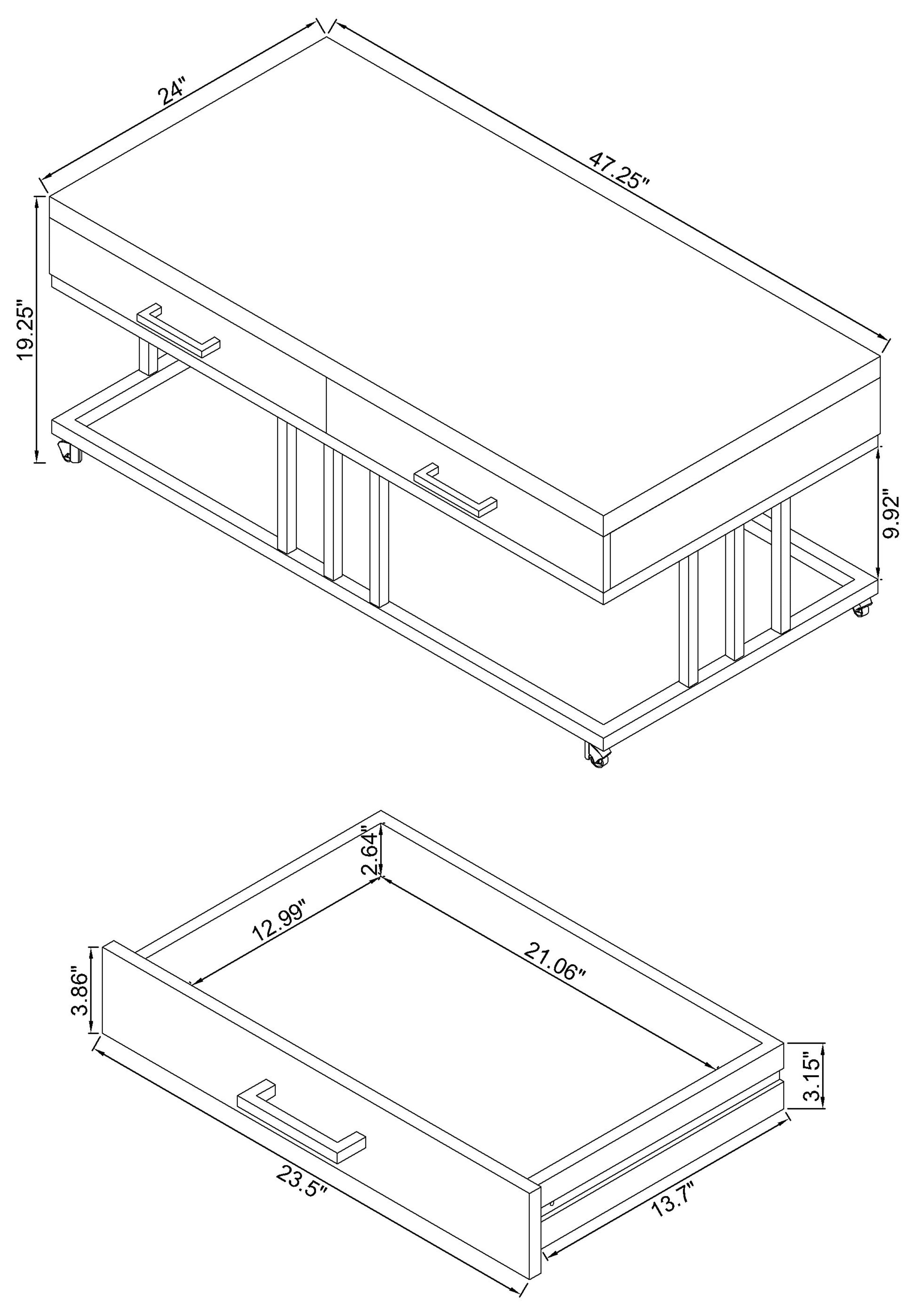 Coaster Dalya 2-drawer Rectangular Coffee Table Glossy White and Chrome Default Title