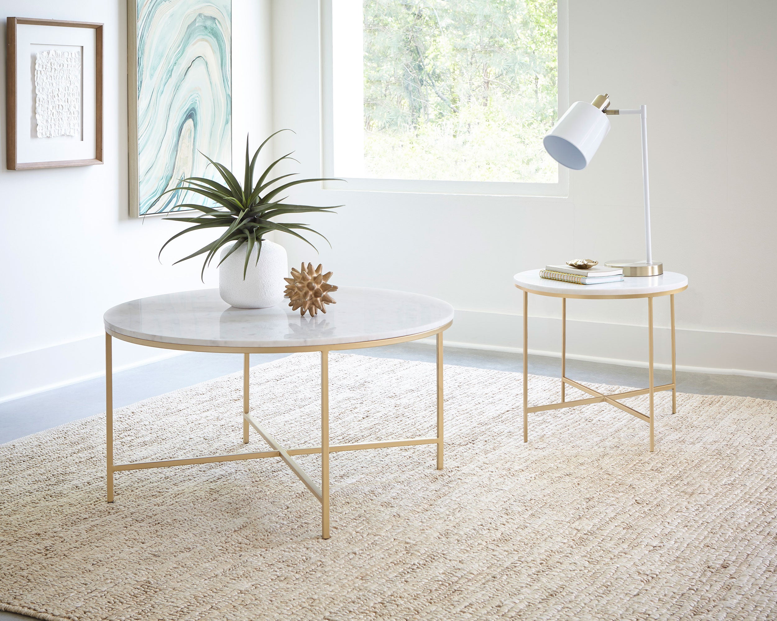 Coaster Ellison Round X-cross Coffee Table White and Gold Default Title