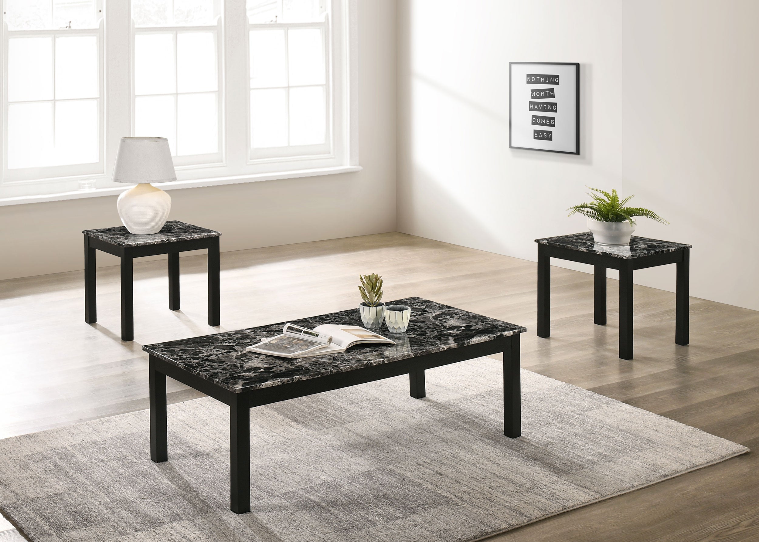 Coaster Bates Faux Marble Rectangle 3-piece Occasional Table Set Black Default Title