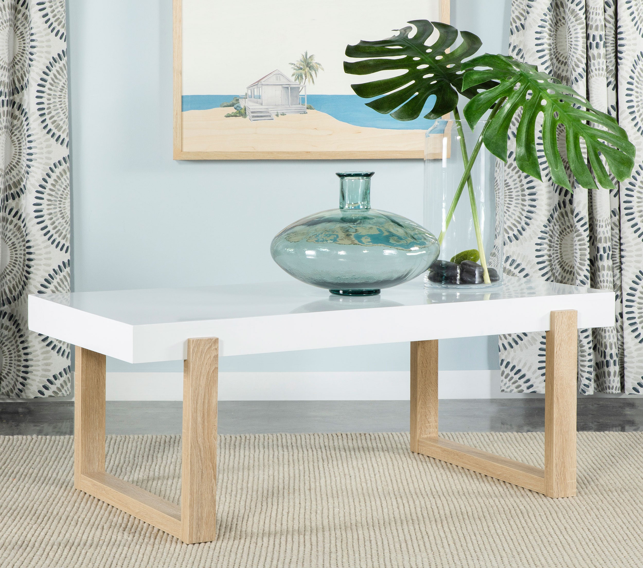 Coaster Pala Rectangular Coffee Table with Sled Base White High Gloss and Natural Default Title