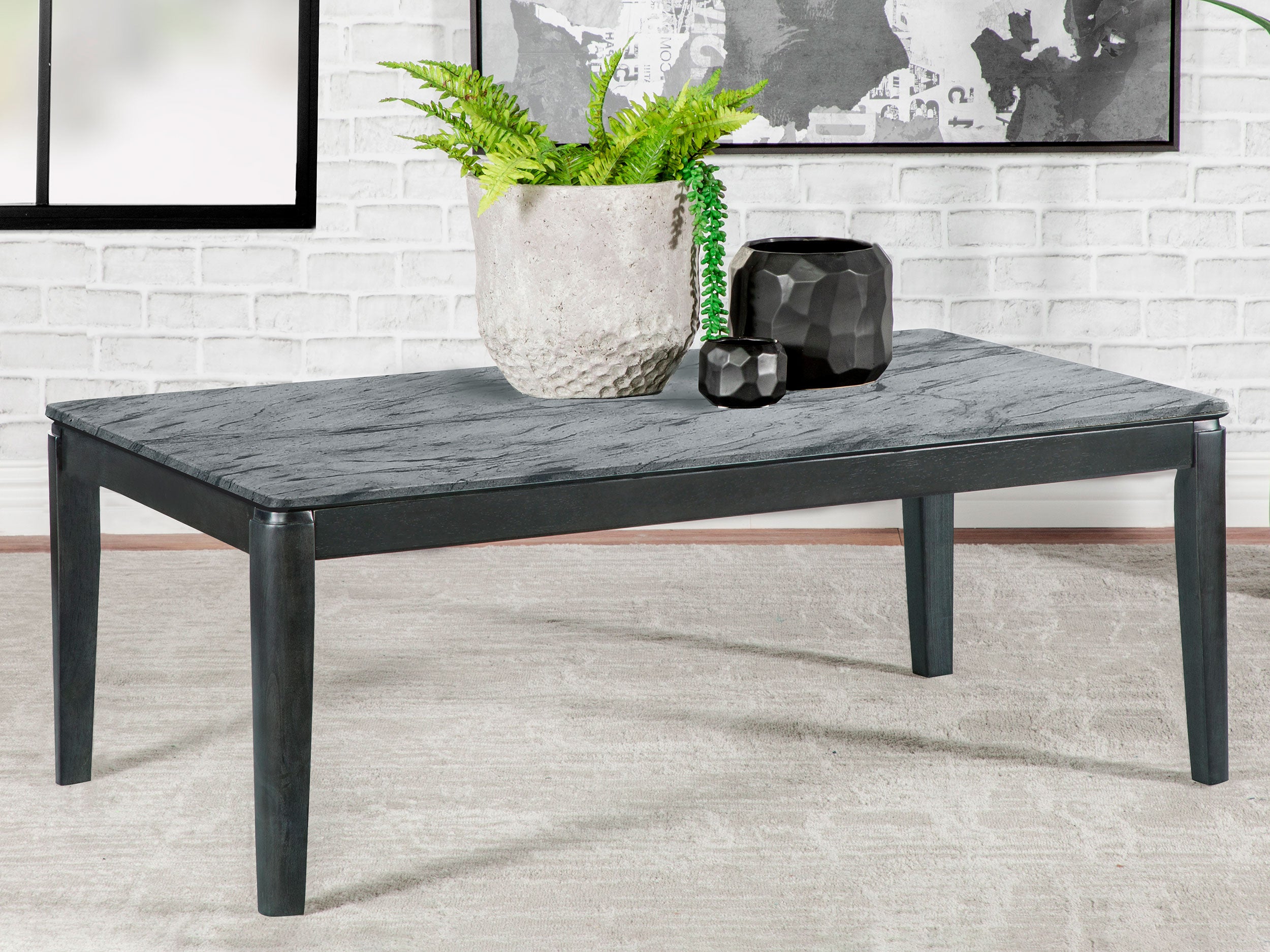 Coaster Mozzi Rectangular Coffee Table Faux Grey Marble and Black Default Title