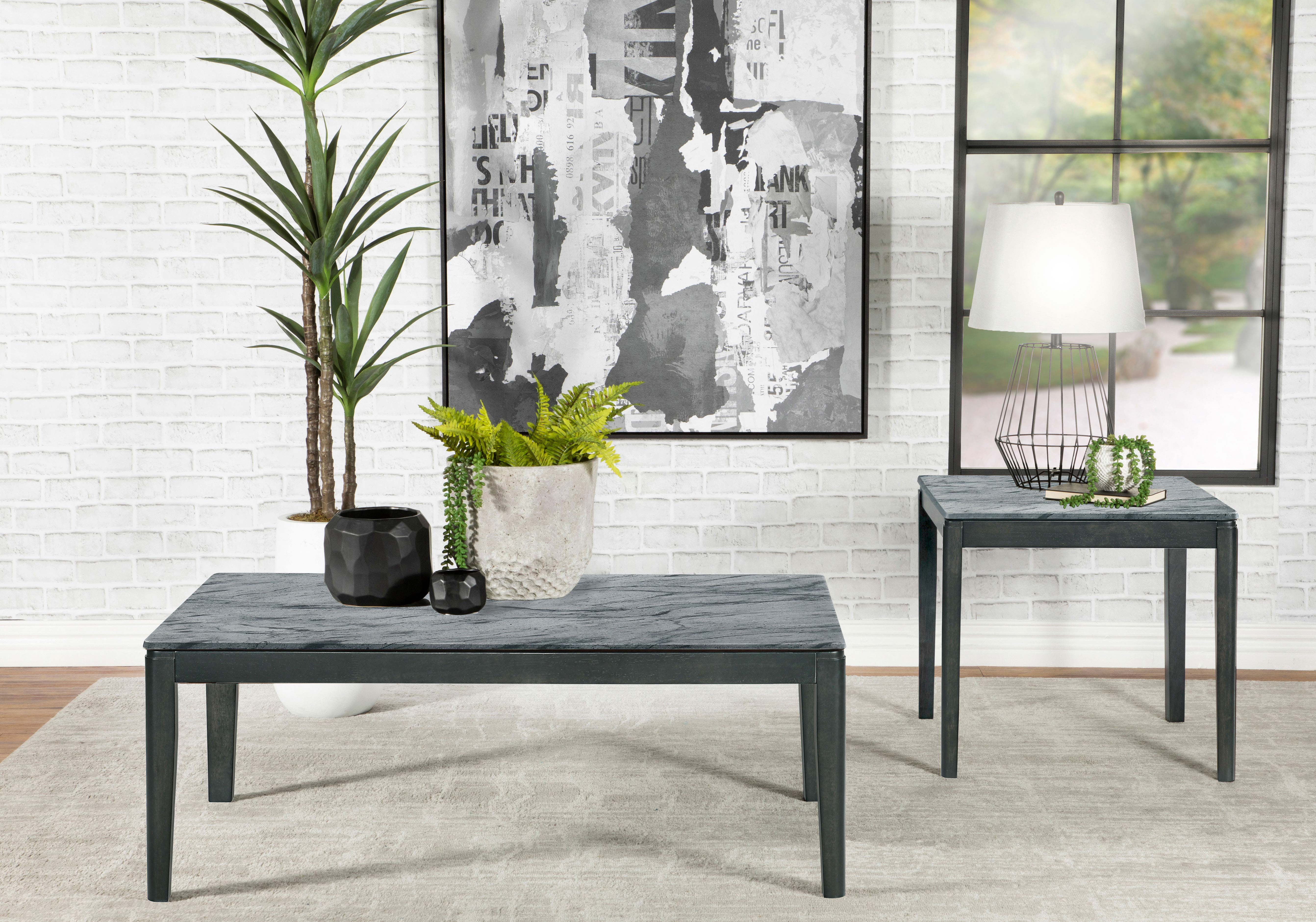 Coaster Mozzi Rectangular Coffee Table Faux Grey Marble and Black Default Title