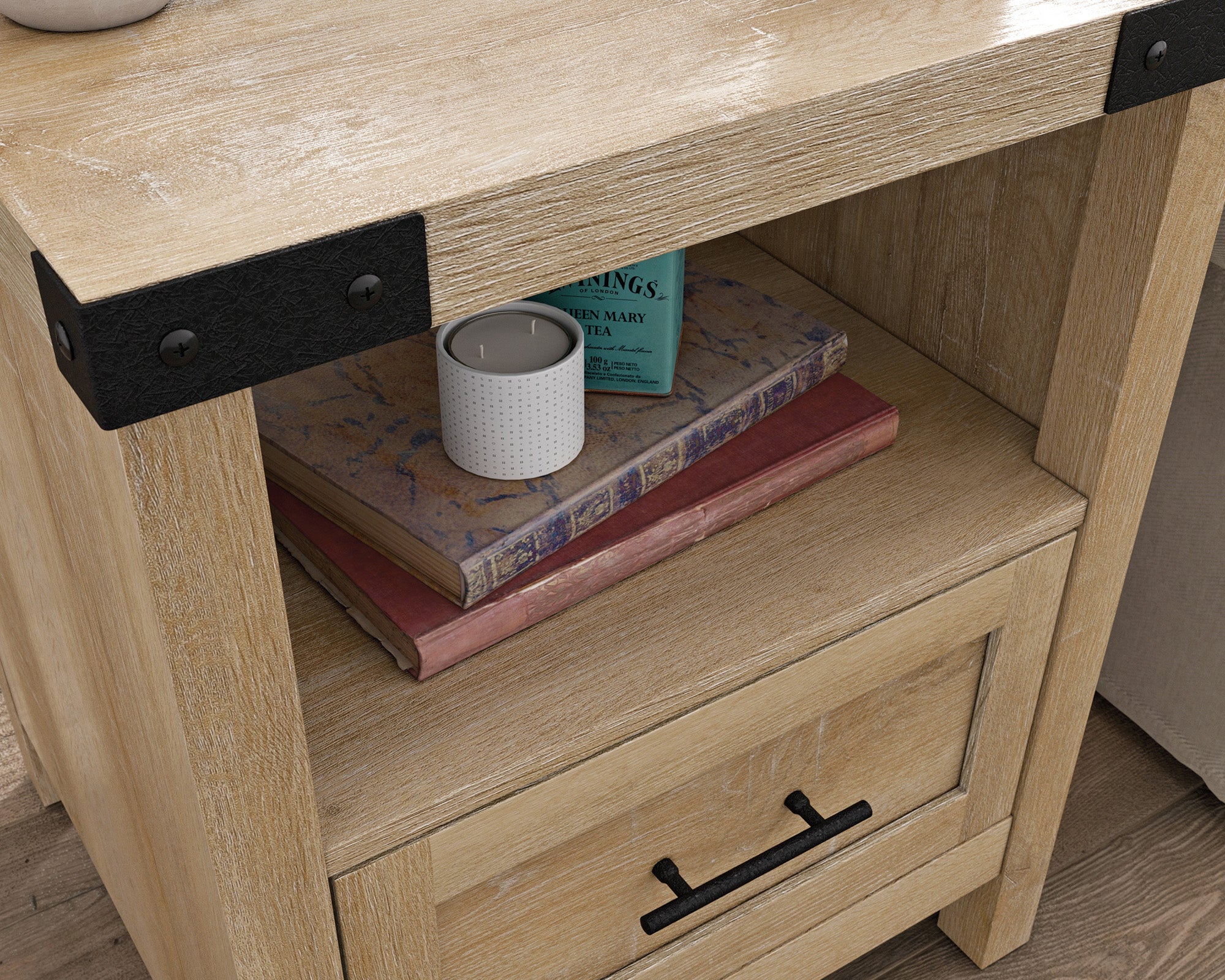 Bridge Acre  Wood Side Table with Drawer in Orchard Oak