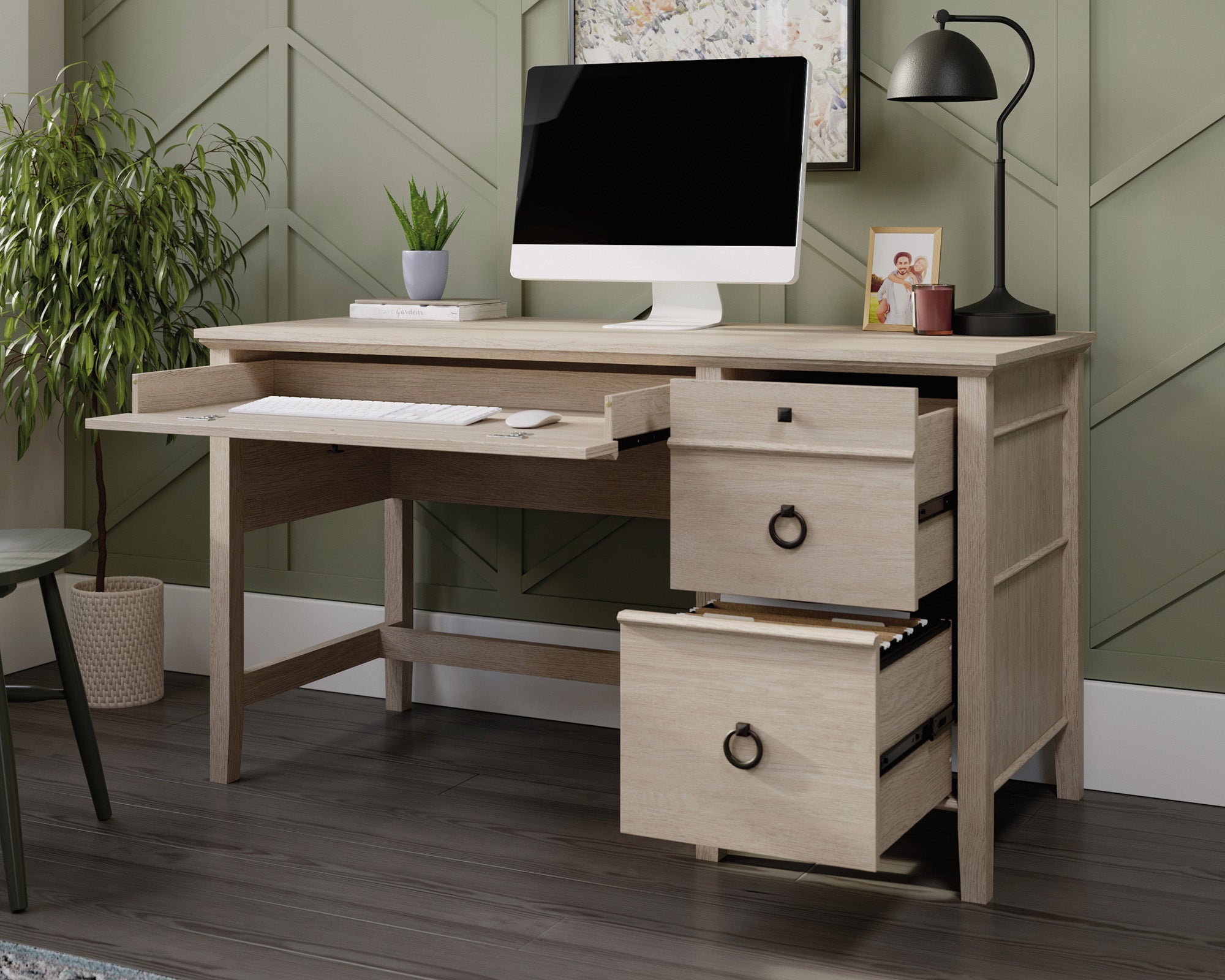 East Adara  Single Pedestal Desk in Cascade Oak