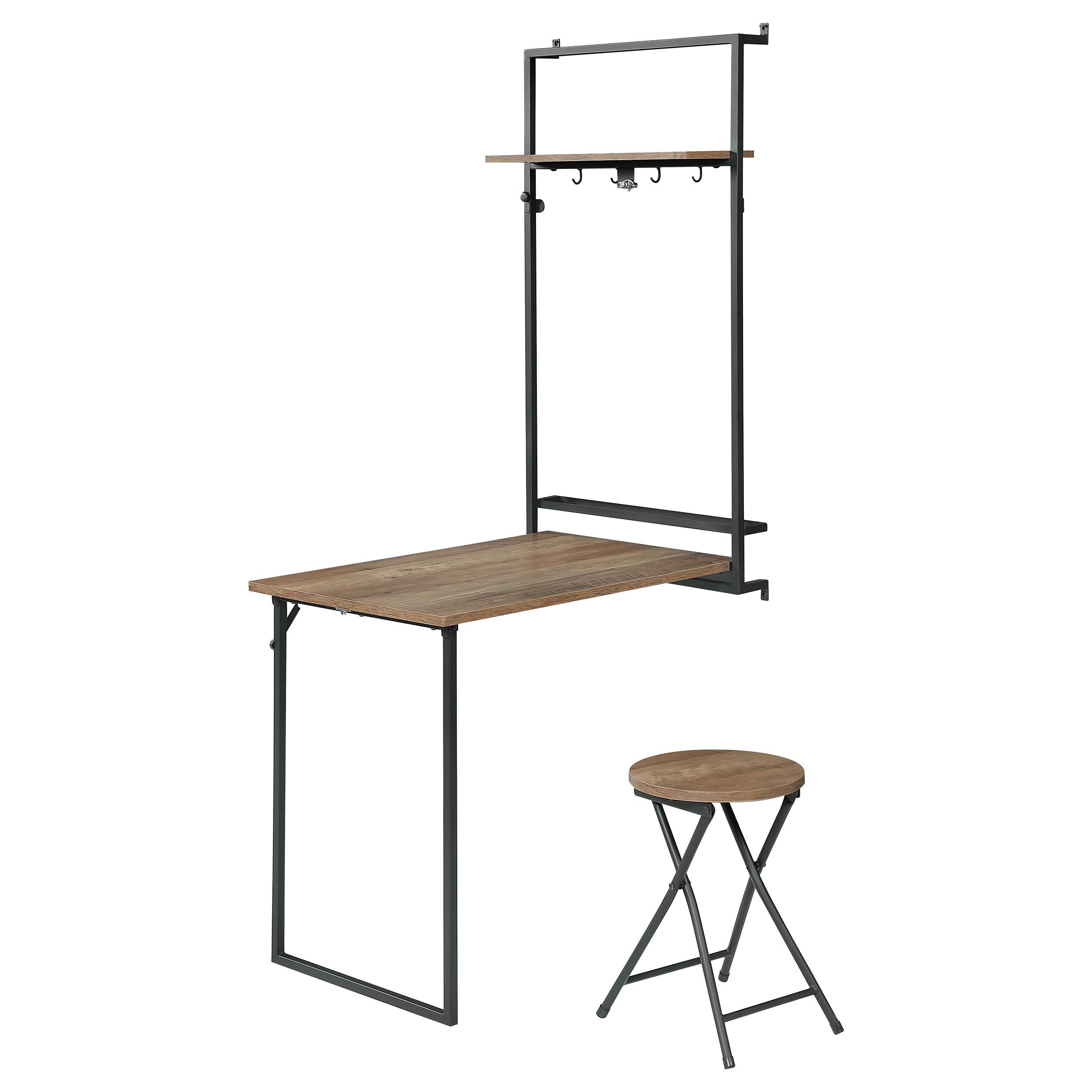 Coaster Riley Foldable Wall Desk with Stool Rustic Oak and Sandy Black Default Title