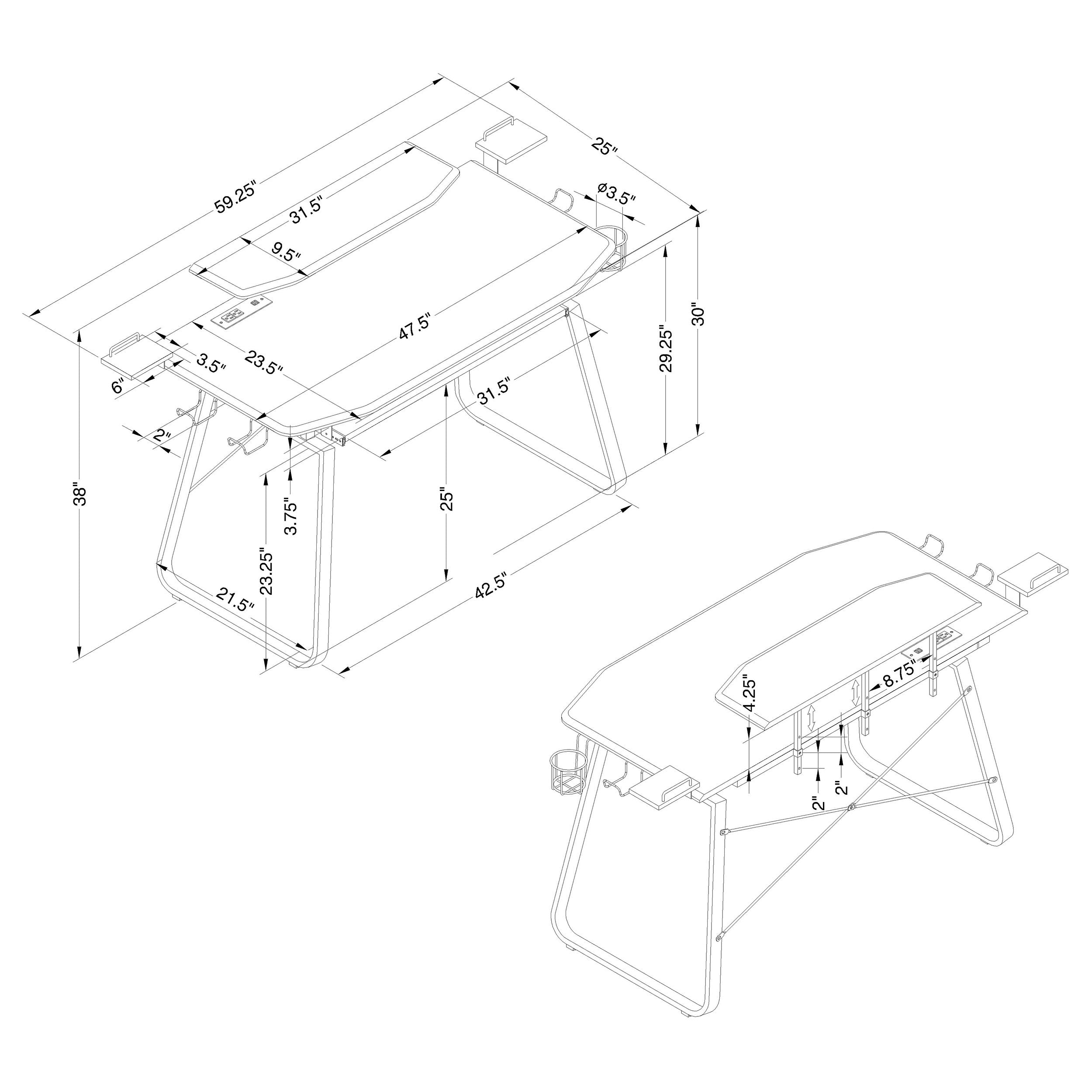 Coaster Alfie Gaming Desk with USB Ports Gunmetal