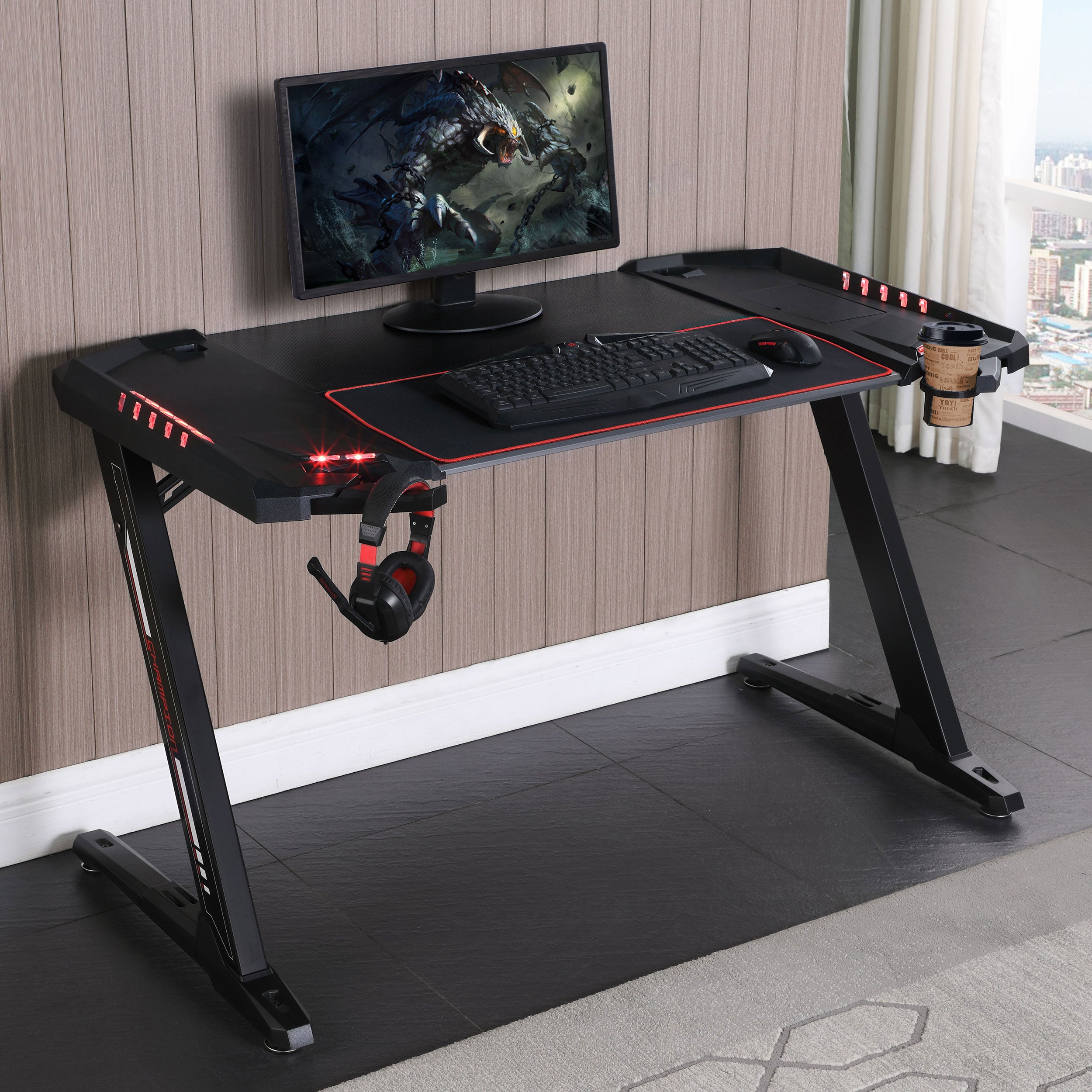 Coaster Ardsley Z-framed Gaming Desk with LED Lighting Black Default Title