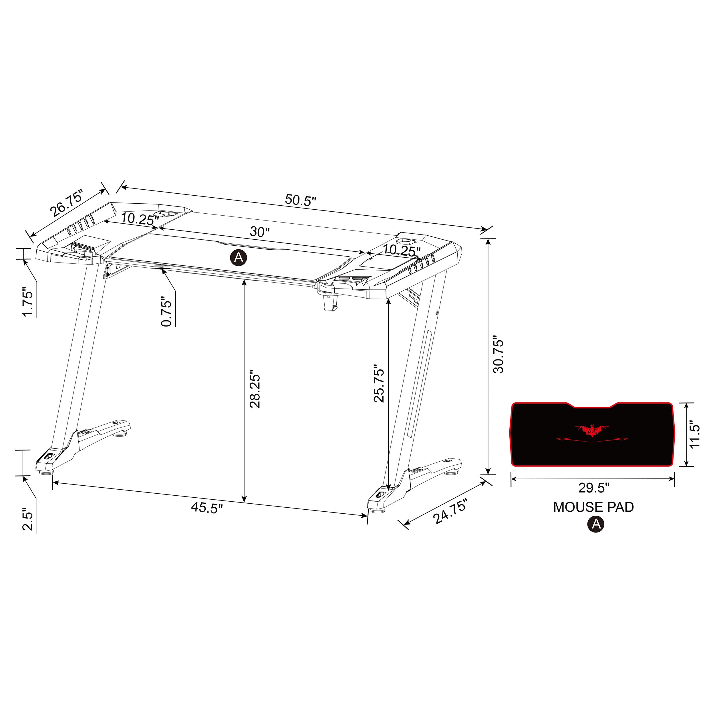 Coaster Ardsley Z-framed Gaming Desk with LED Lighting Black Default Title