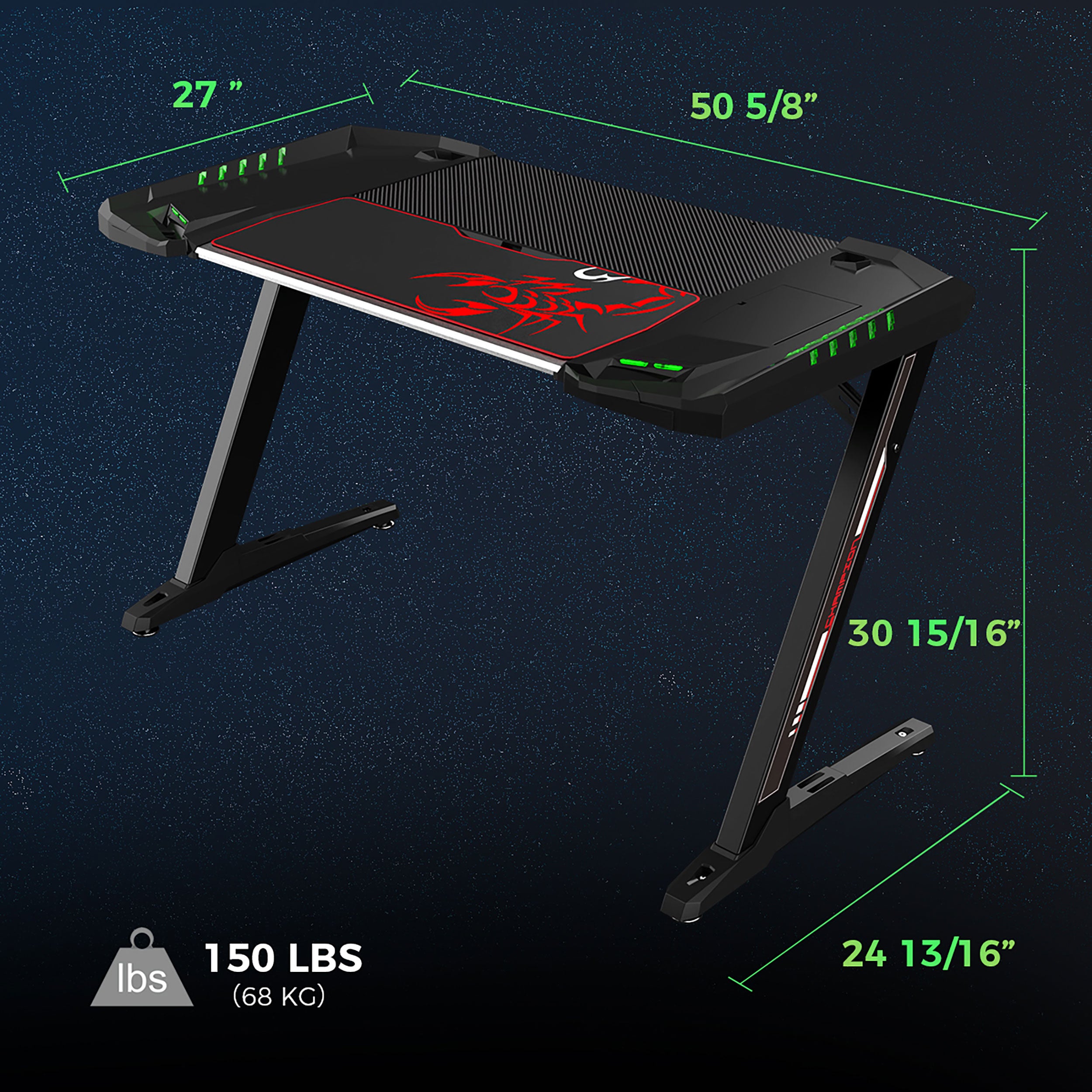 Coaster Ardsley Z-framed Gaming Desk with LED Lighting Black Default Title