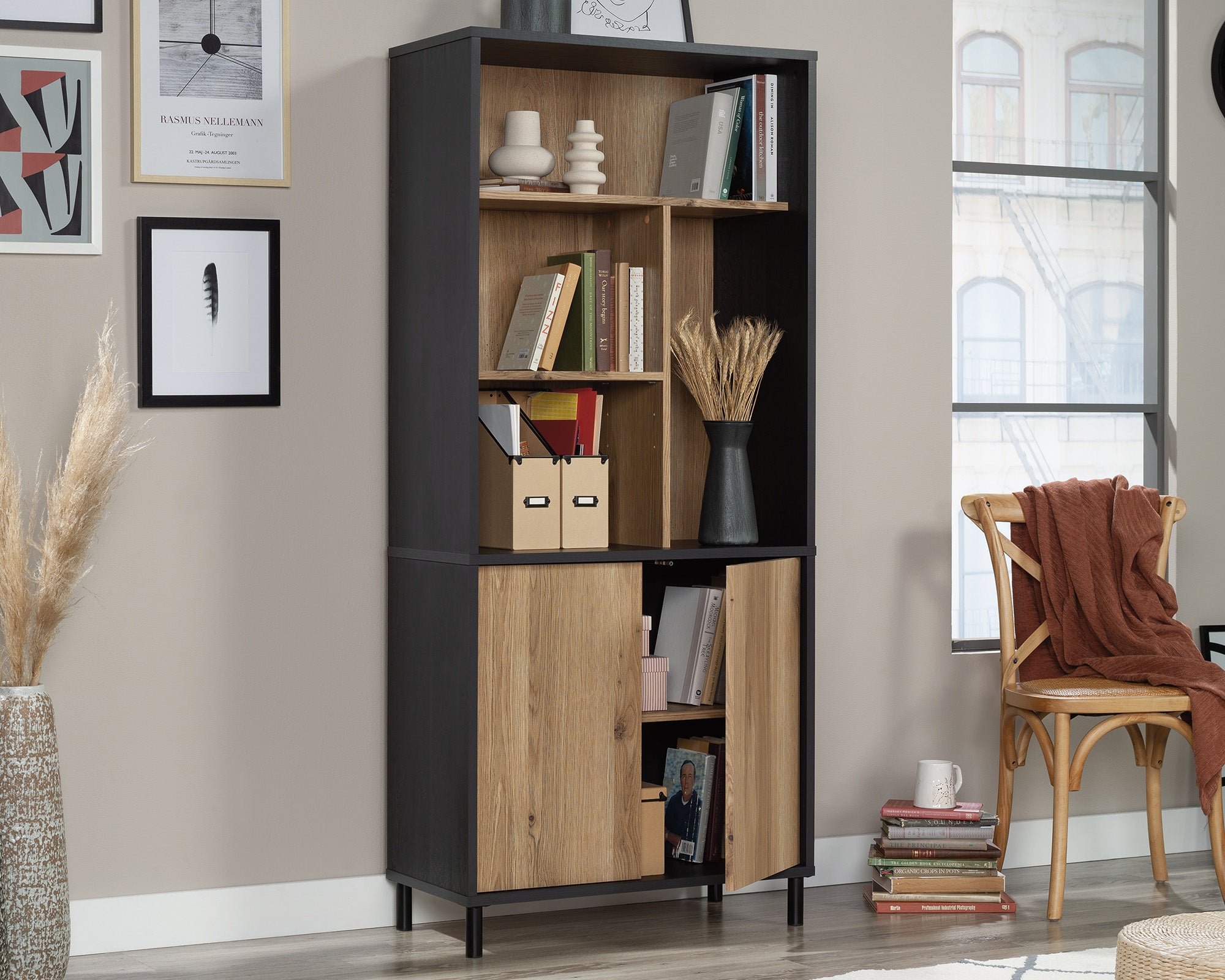 Acadia Way  5-Shelf Tall Bookcase with Doors in Raven Oak