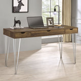 Coaster Milton 3-drawer Writing Desk Brown Oak and Chrome Default Title