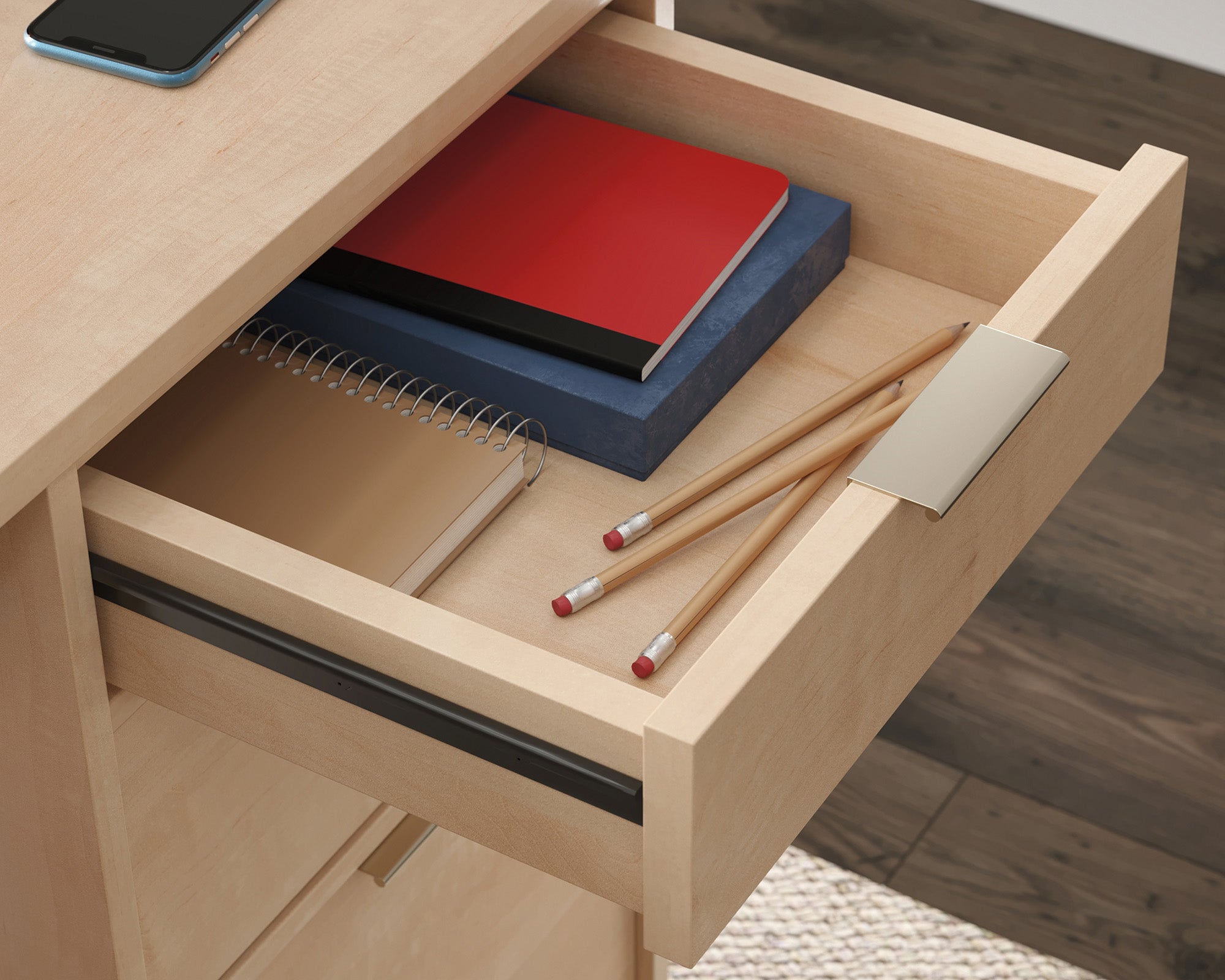 Clifford Place  L-Shaped Desk with Drawers in Natural Maple