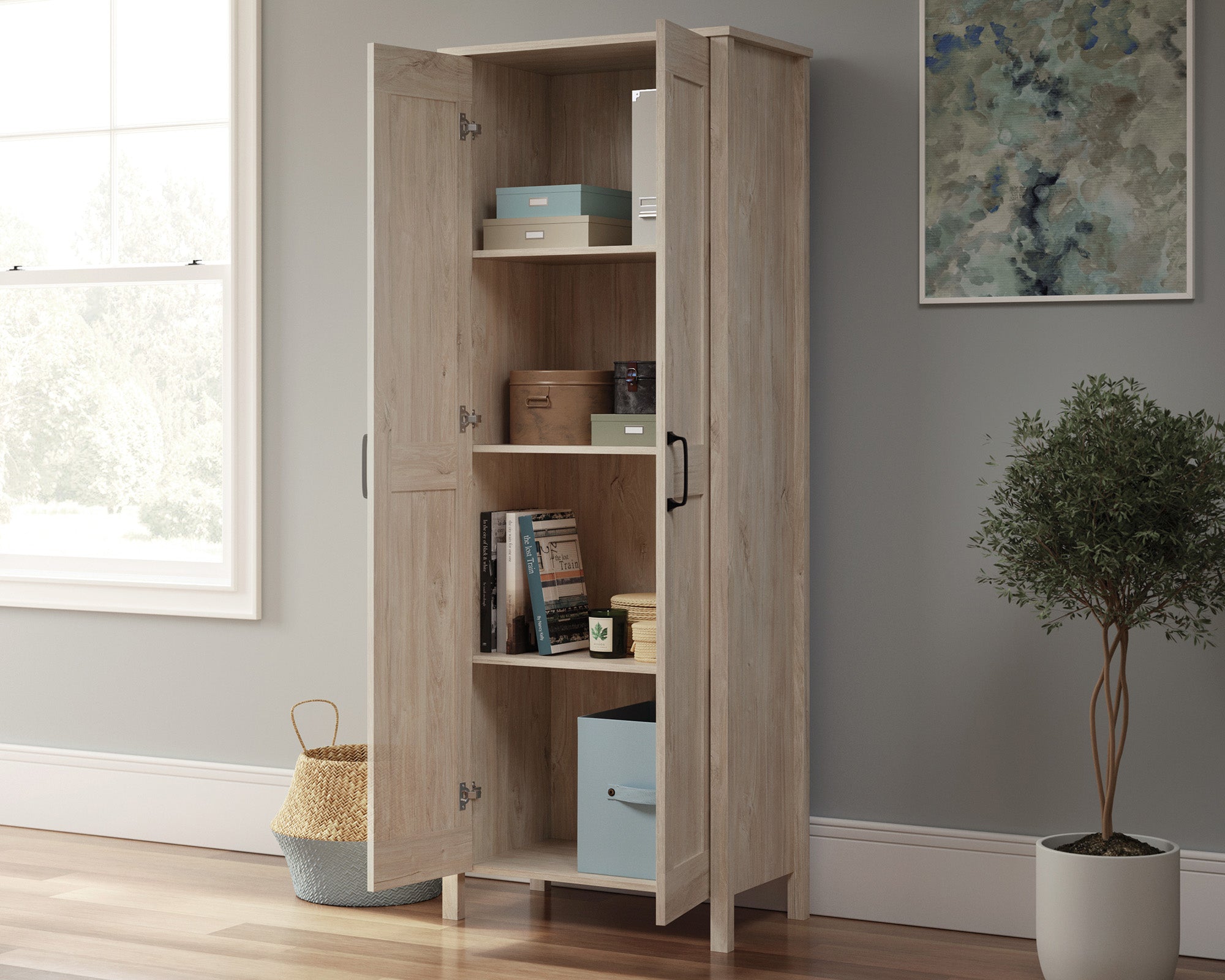 Sauder Select Two-Door Storage Cabinet in Chalk Oak