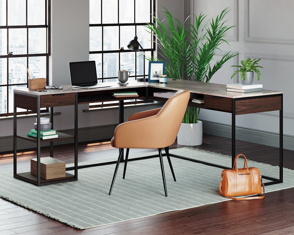 International Lux Modern L-Shaped Desk in Umber Wood