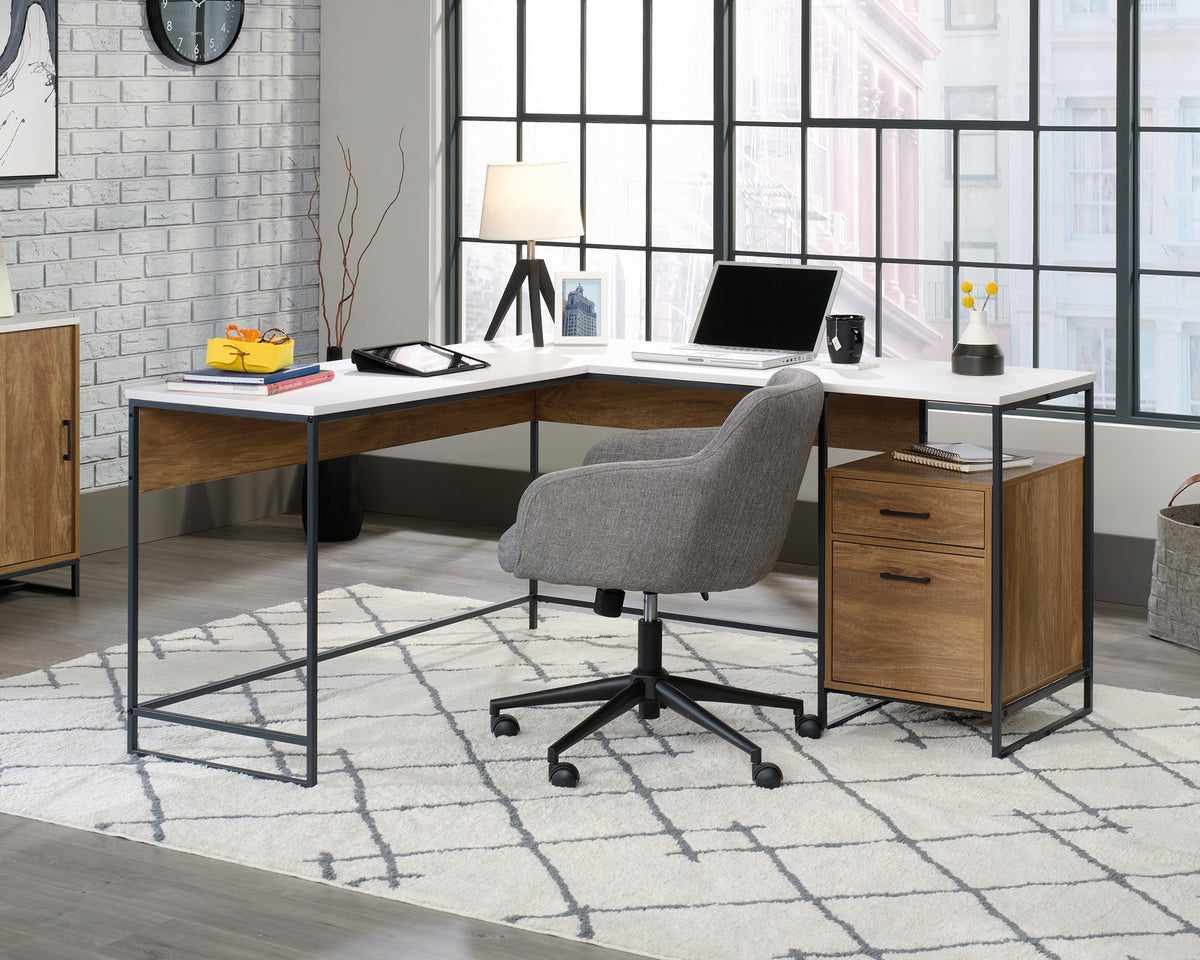 Tremont Row  Modern L-Shaped Desk with Storage & White Top