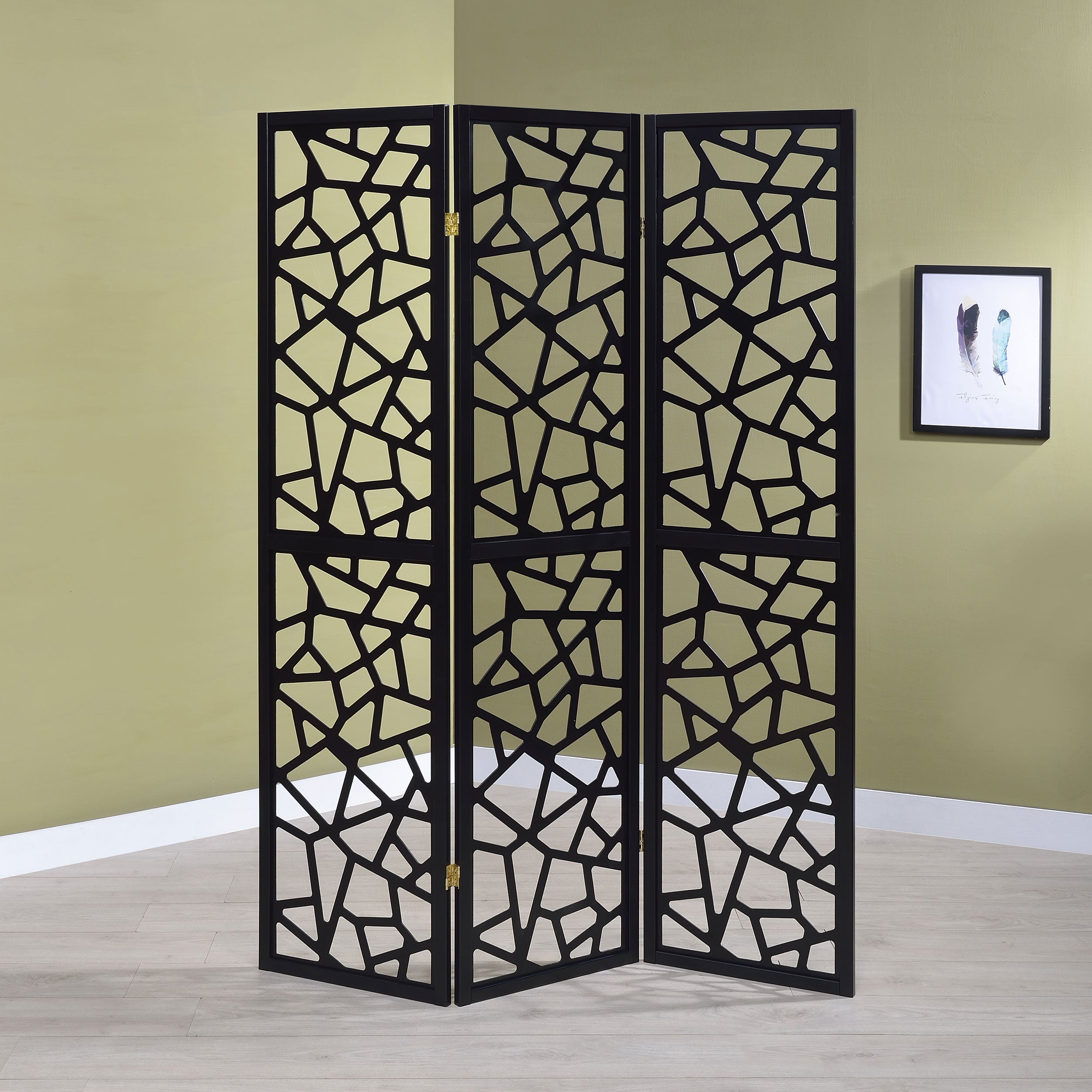 Coaster Nailan 3-panel Open Mosaic Pattern Room Divider Black Default Title