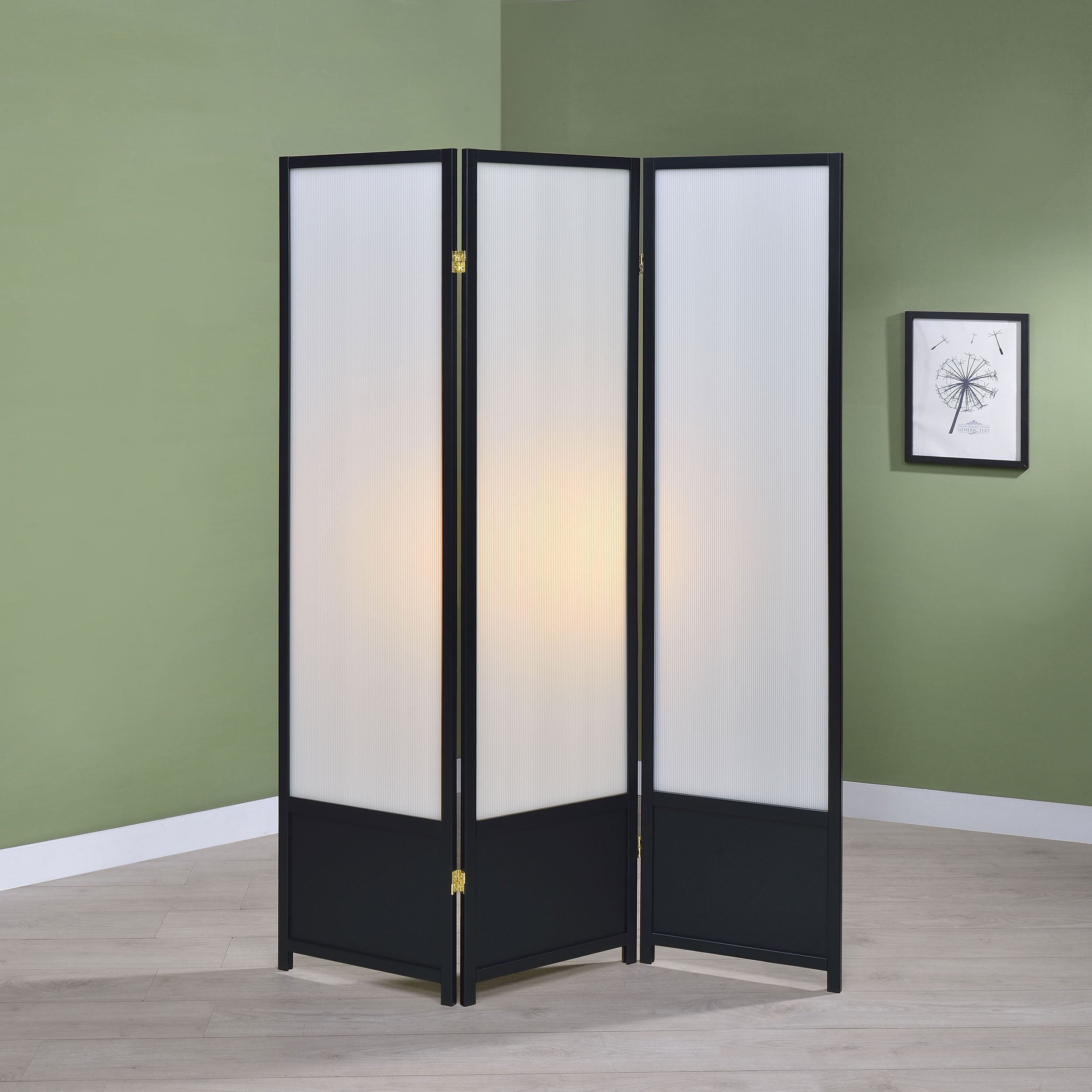 Coaster Calix 3-panel Folding Floor Screen Translucent and Black Default Title