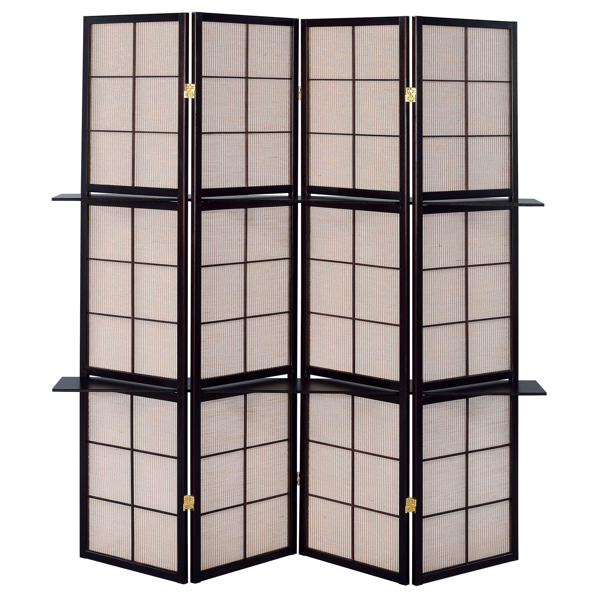 Coaster Iggy 4-panel Folding Screen with Removable Shelves Tan and Cappuccino Default Title