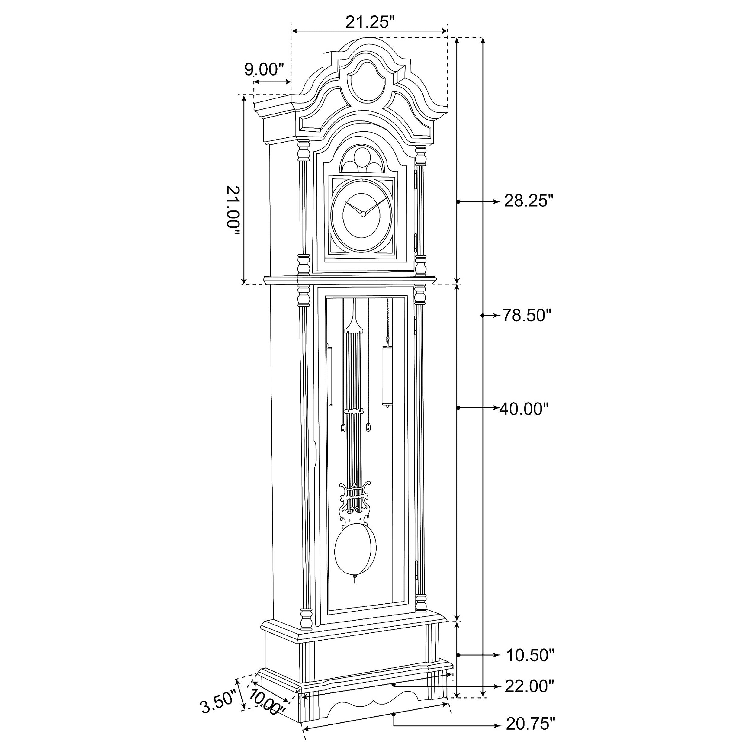 Coaster Diggory Grandfather Clock Brown Red and Clear Default Title