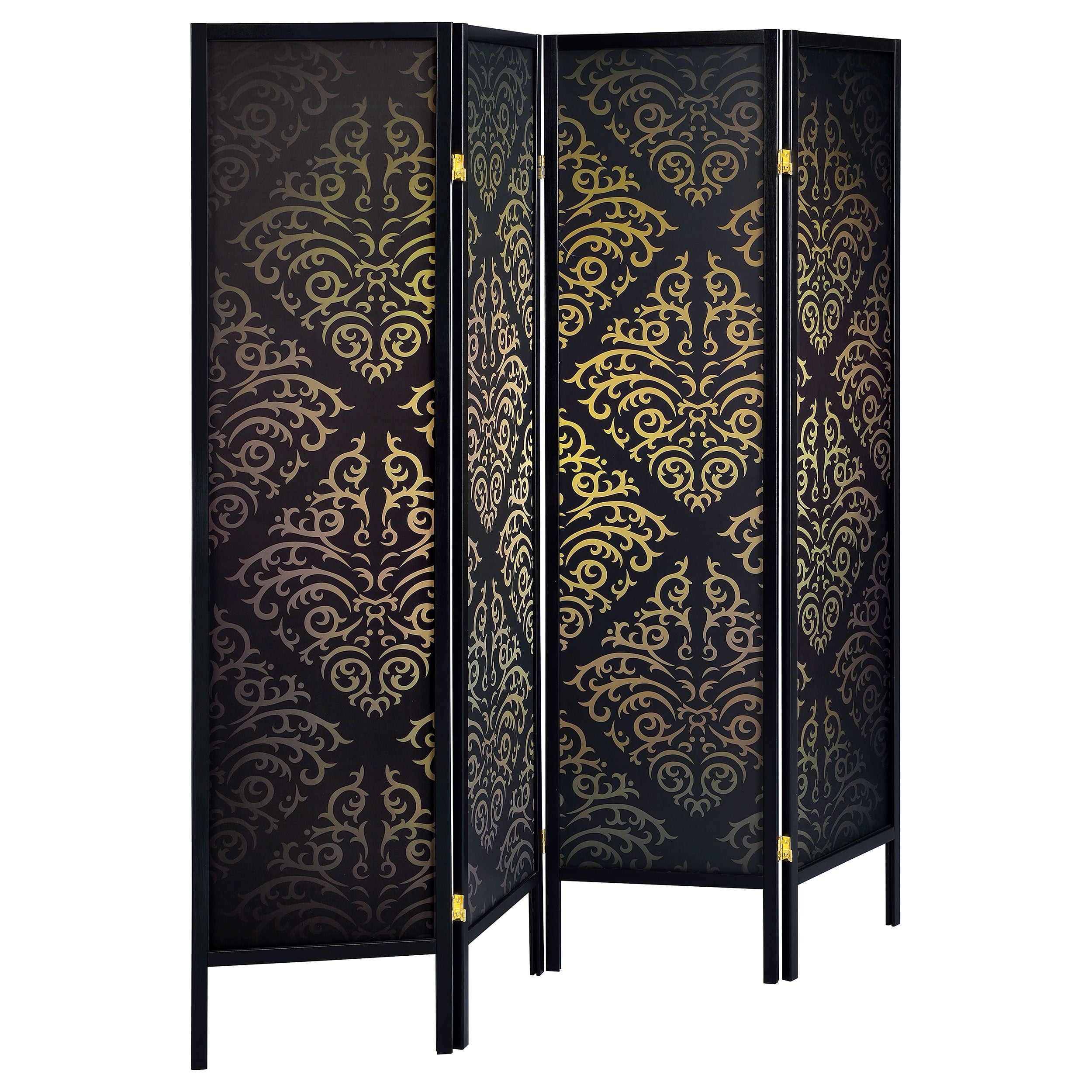 Coaster Haidera 4-panel Damask Pattern Folding Screen Black Default Title