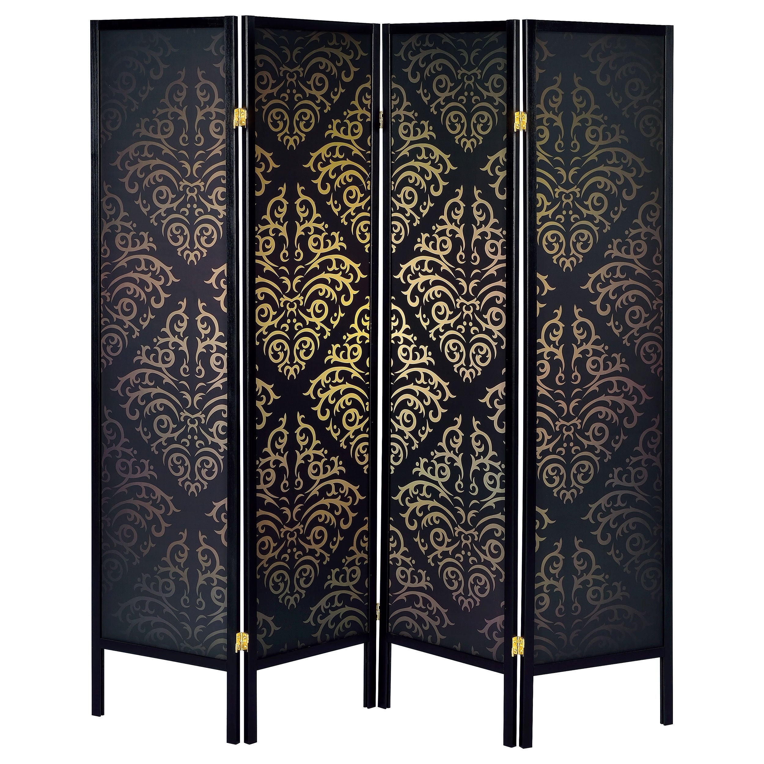 Coaster Haidera 4-panel Damask Pattern Folding Screen Black Default Title