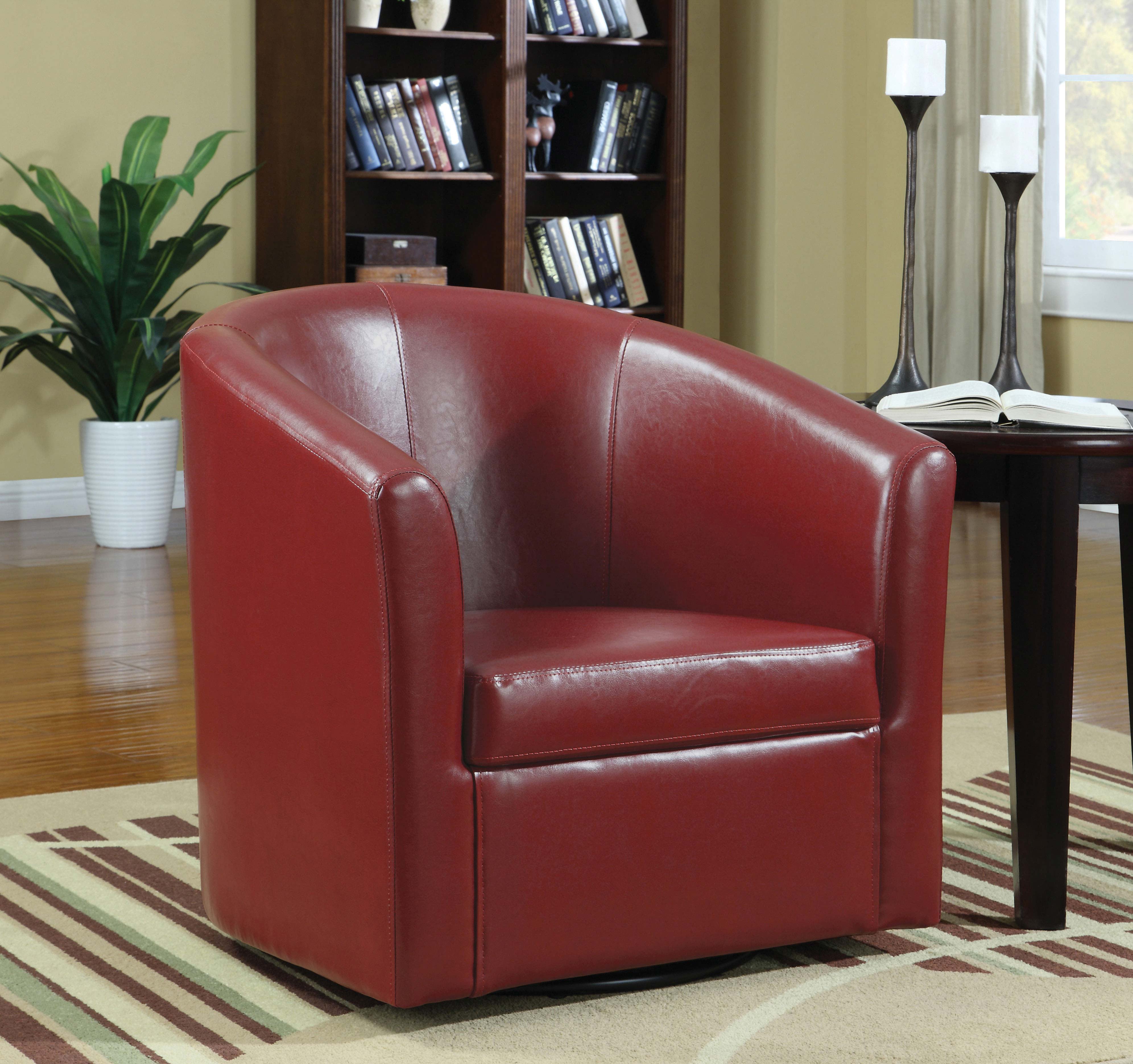 Coaster Turner Upholstery Sloped Arm Accent Swivel Chair Champagne Red