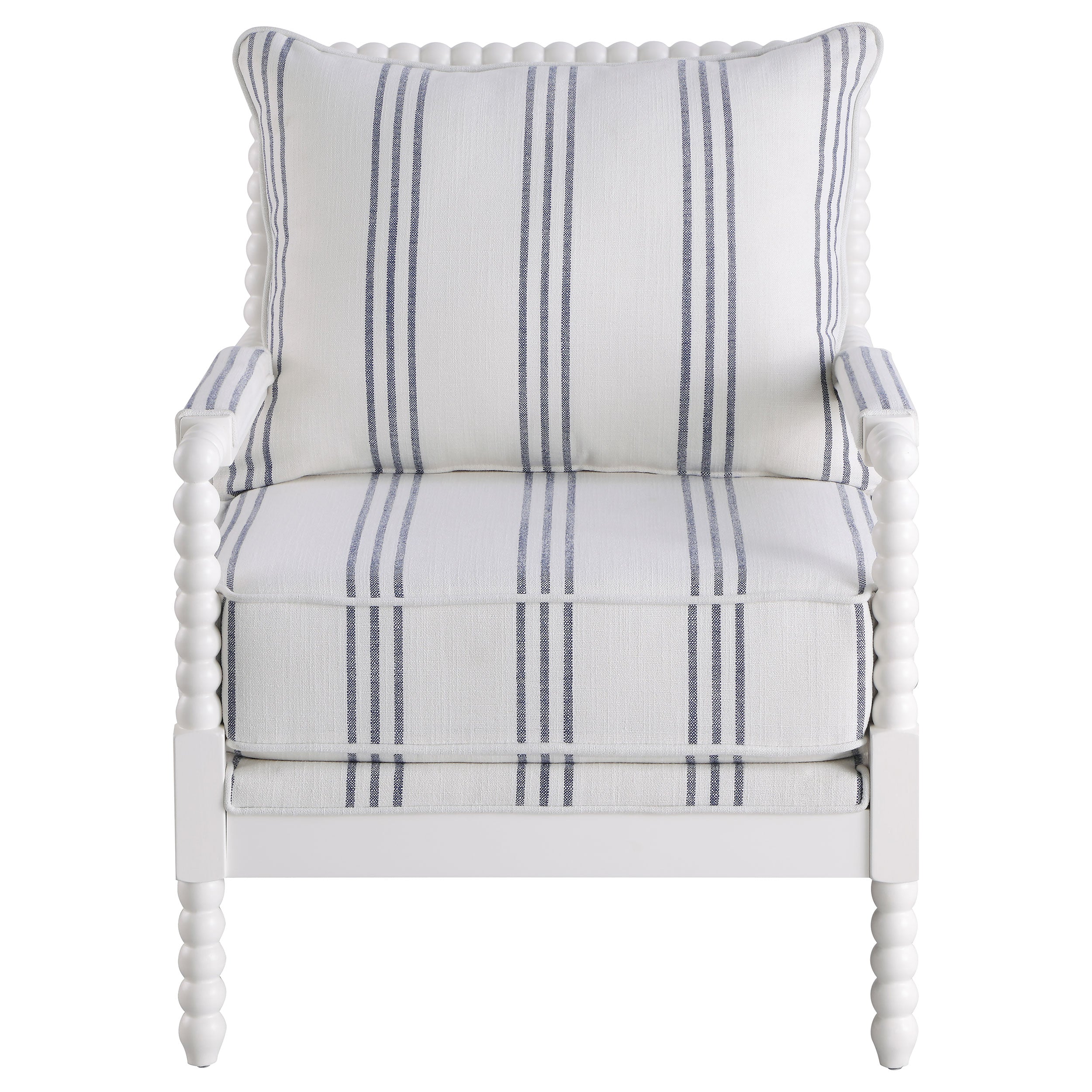 Coaster Blanchett Upholstered Accent Chair with Spindle Accent White and Navy White