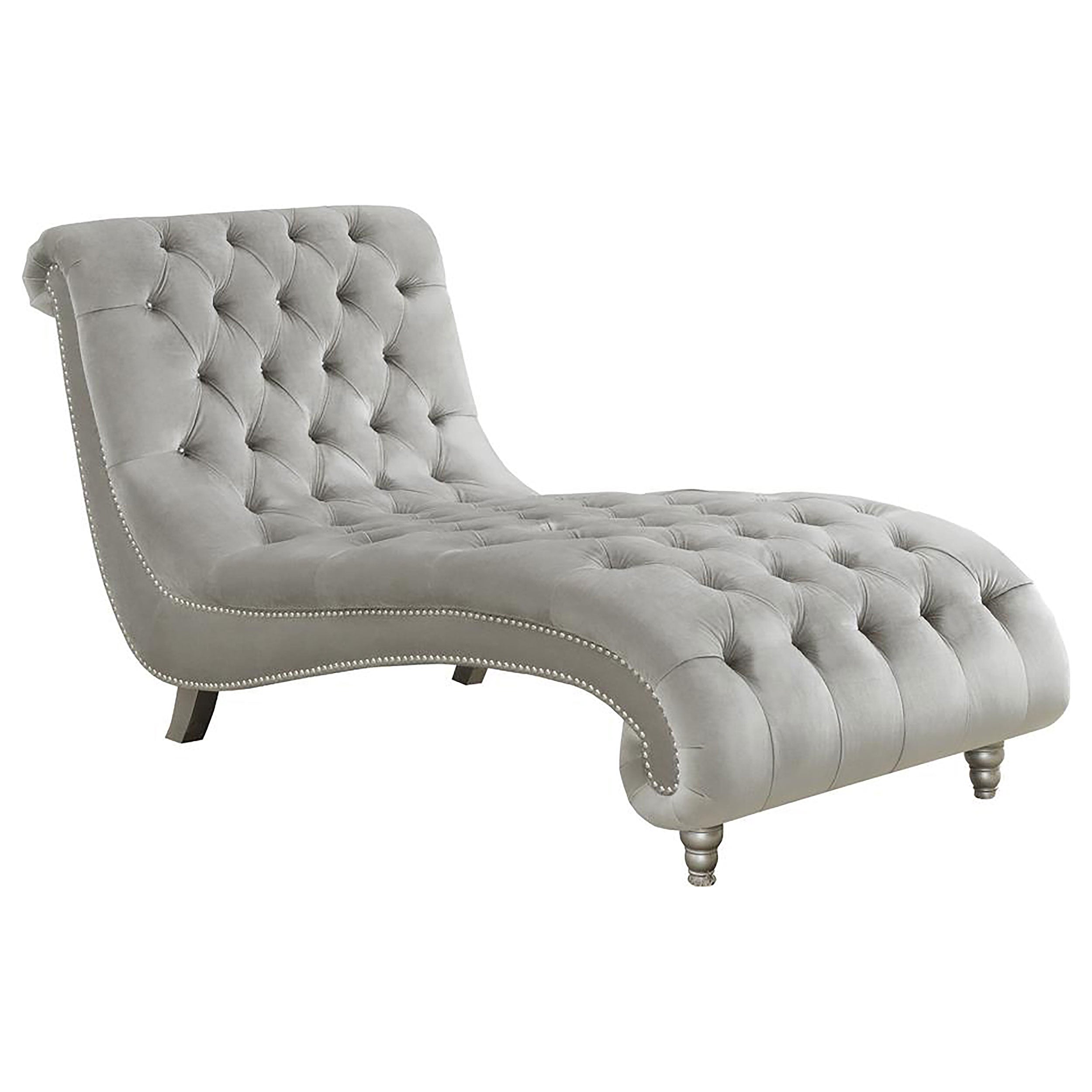 Coaster Lydia Tufted Cushion Chaise with Nailhead Trim Grey Default Title